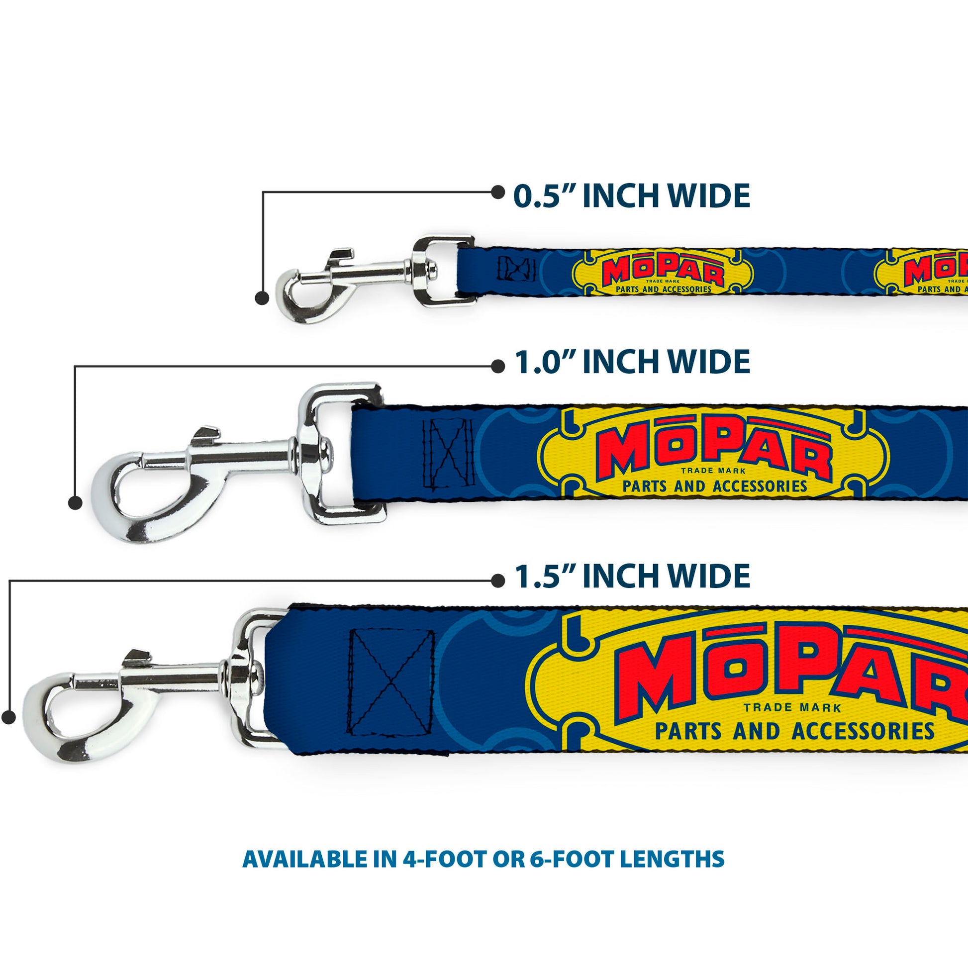 Dog Leash - MOPAR 1937-1947 Logo-USE CHRYSLER ENGINEERED MOPAR PARTS AND ACCESSORIES Blue/Yellow/Red Dog Leashes Mopar