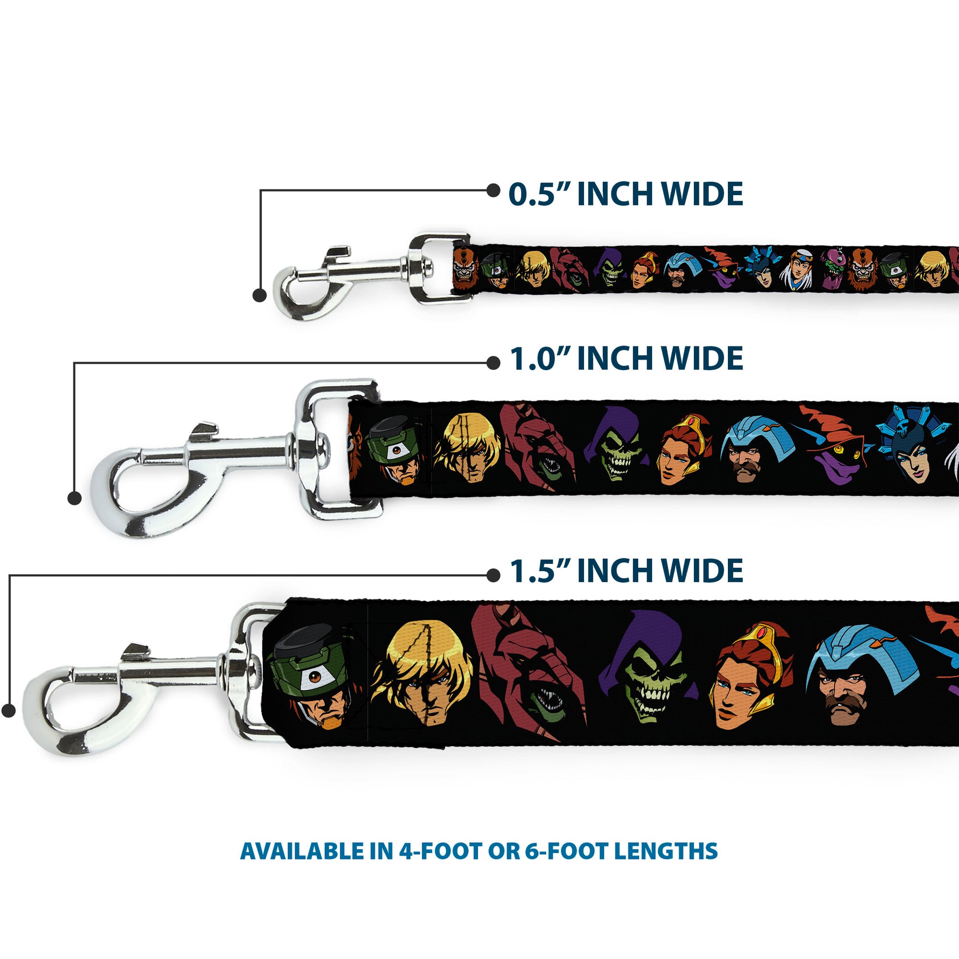 Dog Leash - Masters of the Universe Eleven Character Faces Black Dog Leashes Masters of the Universe