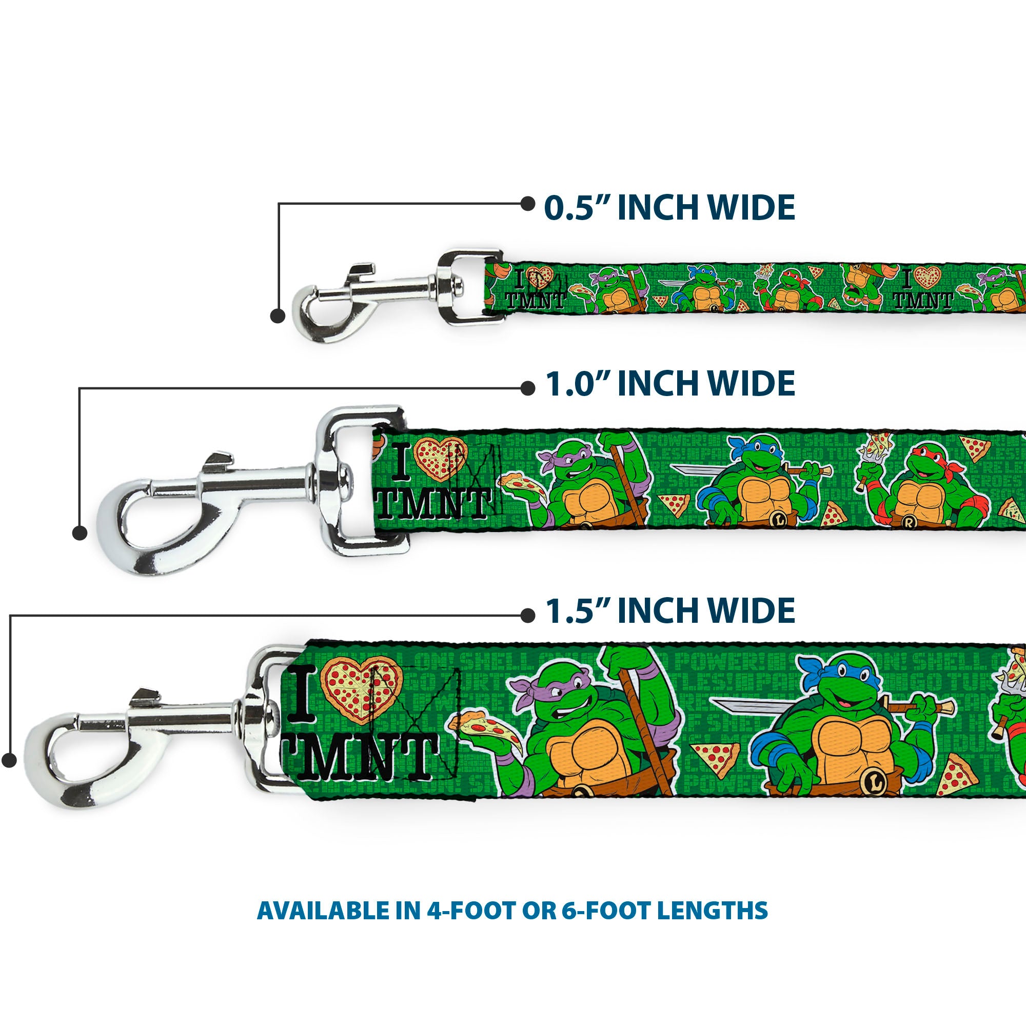 Dog Leash - I "HEART" TMNT/Classic Turtles & Pizza Green Dog Leashes Teenage Mutant Ninja Turtles