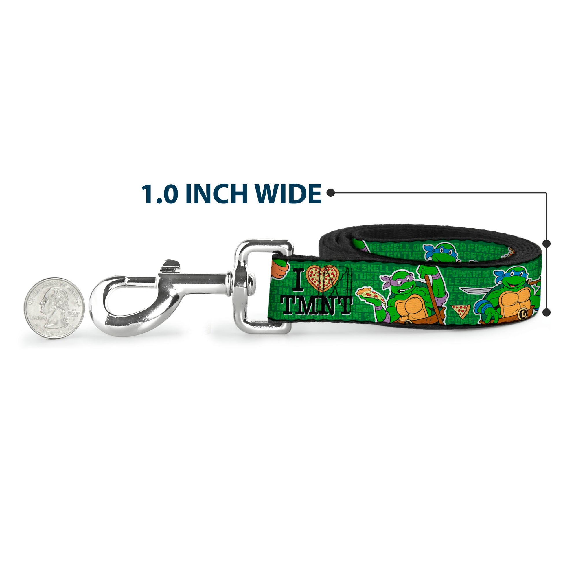 Dog Leash - I "HEART" TMNT/Classic Turtles & Pizza Green Dog Leashes Teenage Mutant Ninja Turtles