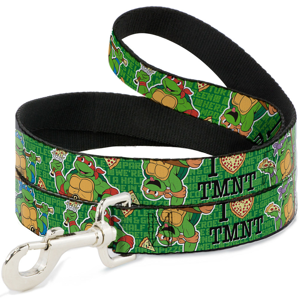Dog Leash - I "HEART" TMNT/Classic Turtles & Pizza Green Dog Leashes Teenage Mutant Ninja Turtles