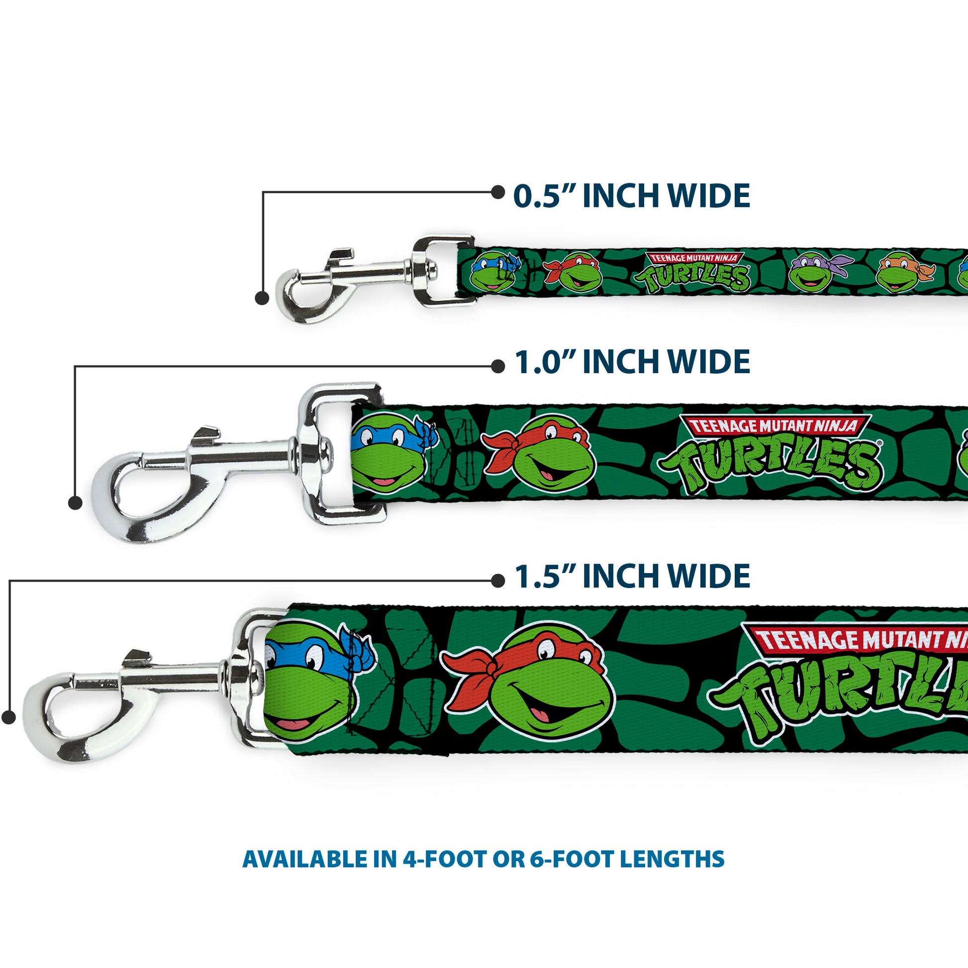 Dog Leash - Classic TEENAGE MUTANT NINJA TURTLES Turtle Faces Black/Green Turtle Shell Dog Leashes Teenage Mutant Ninja Turtles