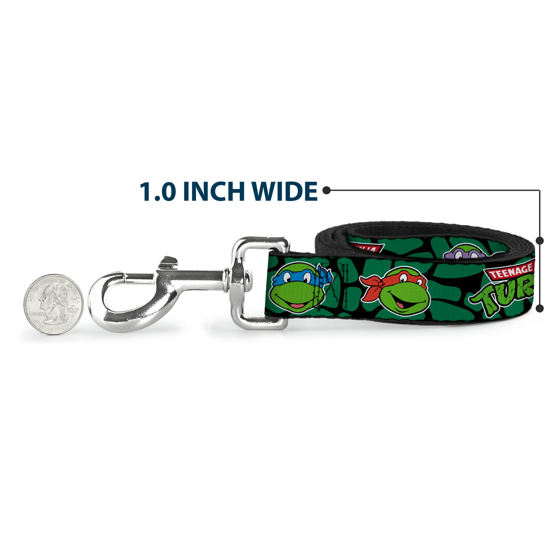 Dog Leash - Classic TEENAGE MUTANT NINJA TURTLES Turtle Faces Black/Green Turtle Shell Dog Leashes Teenage Mutant Ninja Turtles