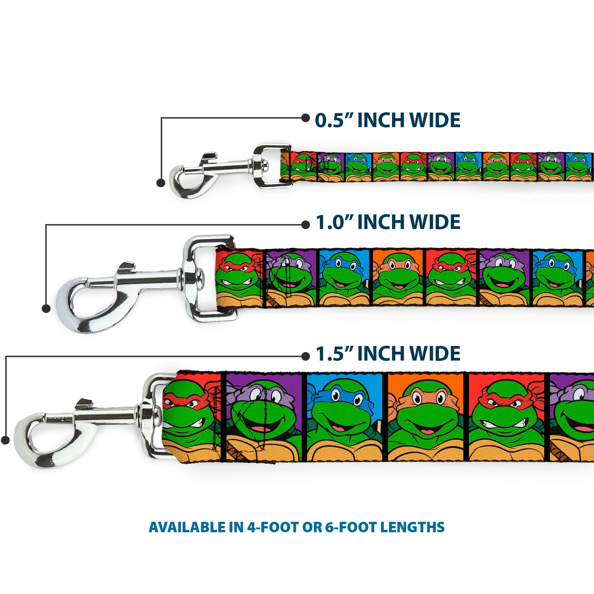 Dog Leash - Classic Teenage Mutant Ninja Turtles Face Blocks Black/Multi Color Dog Leashes Teenage Mutant Ninja Turtles