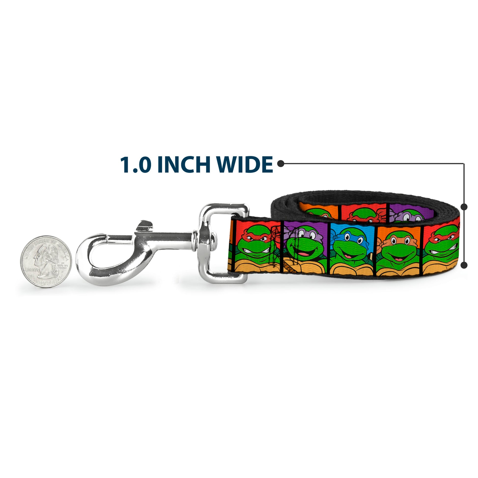 Dog Leash - Classic Teenage Mutant Ninja Turtles Face Blocks Black/Multi Color Dog Leashes Teenage Mutant Ninja Turtles