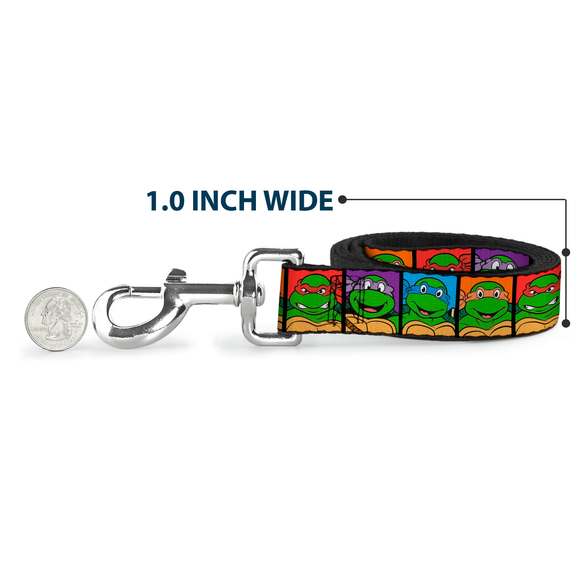 Dog Leash - Classic Teenage Mutant Ninja Turtles Face Blocks Black/Multi Color Dog Leashes Teenage Mutant Ninja Turtles