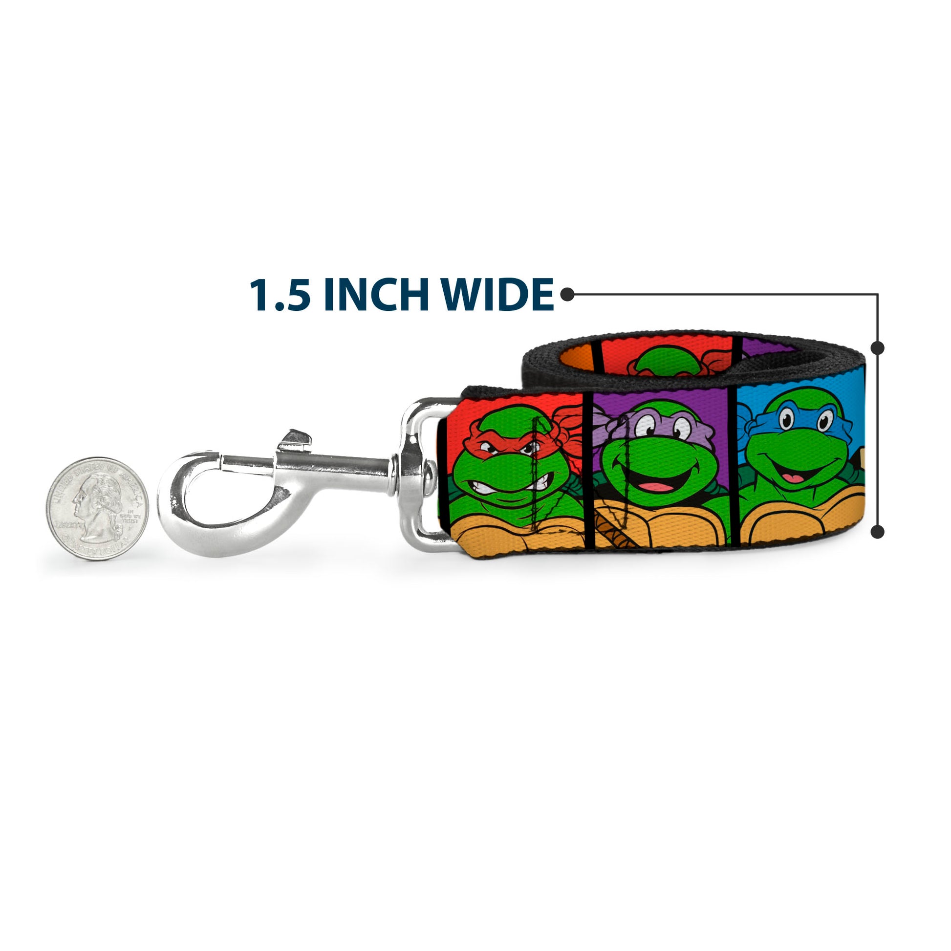 Dog Leash - Classic Teenage Mutant Ninja Turtles Face Blocks Black/Multi Color Dog Leashes Teenage Mutant Ninja Turtles