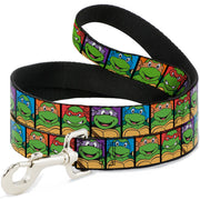 Dog Leash - Classic Teenage Mutant Ninja Turtles Face Blocks Black/Multi Color Dog Leashes Teenage Mutant Ninja Turtles