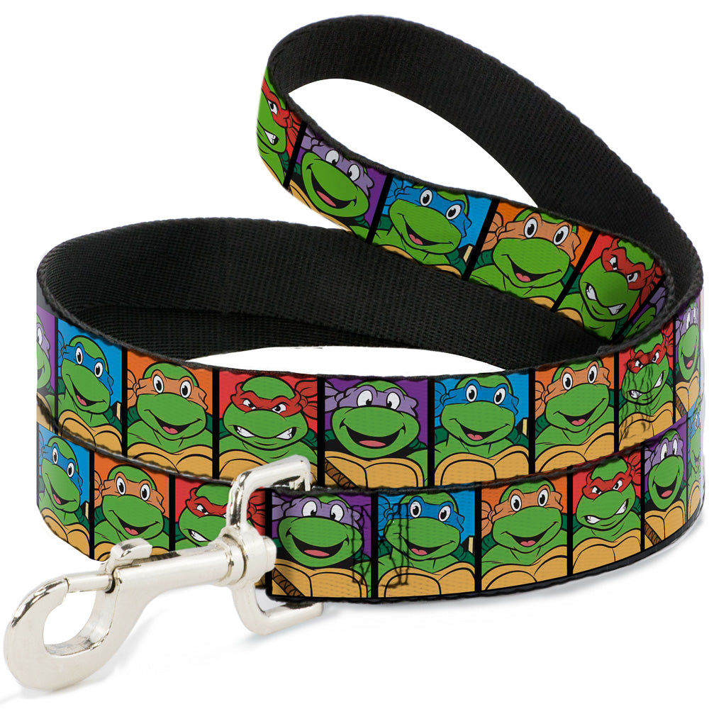 Dog Leash - Classic Teenage Mutant Ninja Turtles Face Blocks Black/Multi Color Dog Leashes Teenage Mutant Ninja Turtles