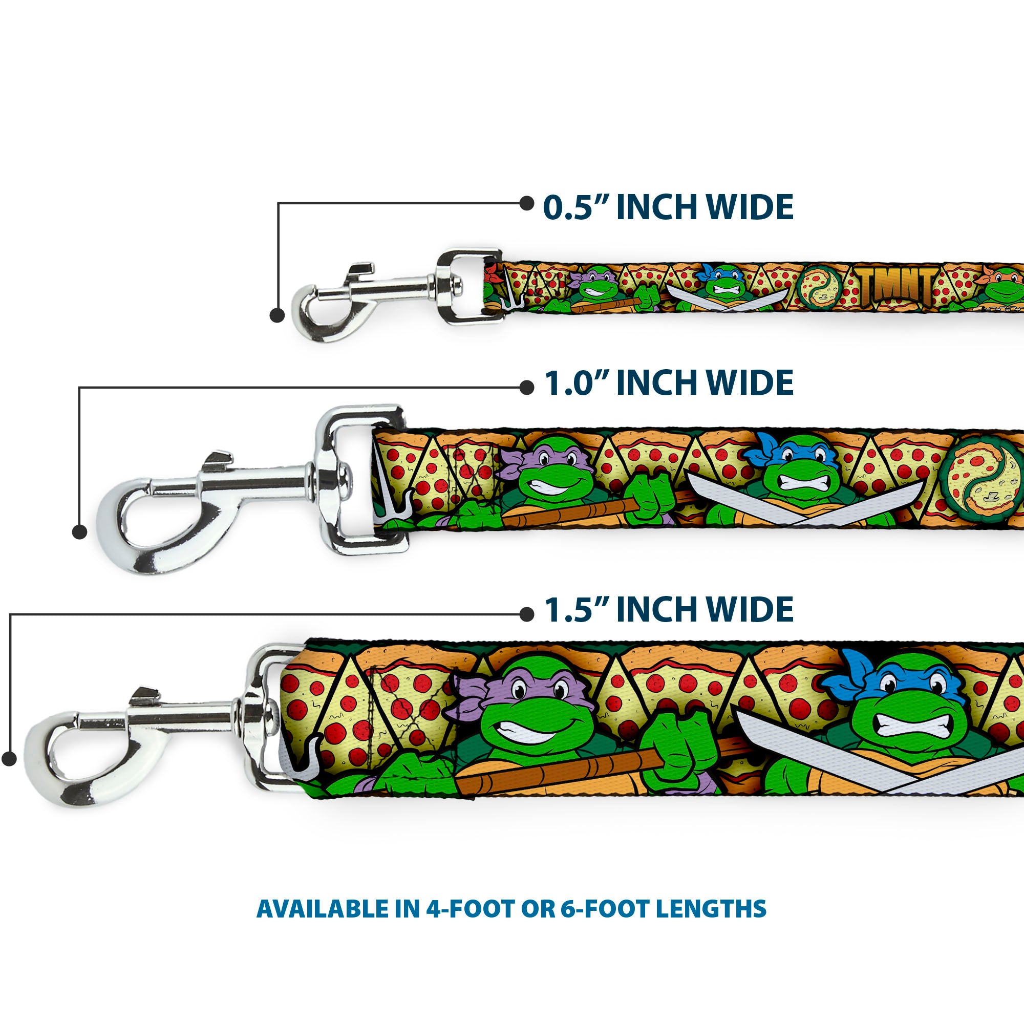 Dog Leash - Classic Teenage Mutant Ninja Turtles Turtle Poses/Pizza Slices Dog Leashes Teenage Mutant Ninja Turtles