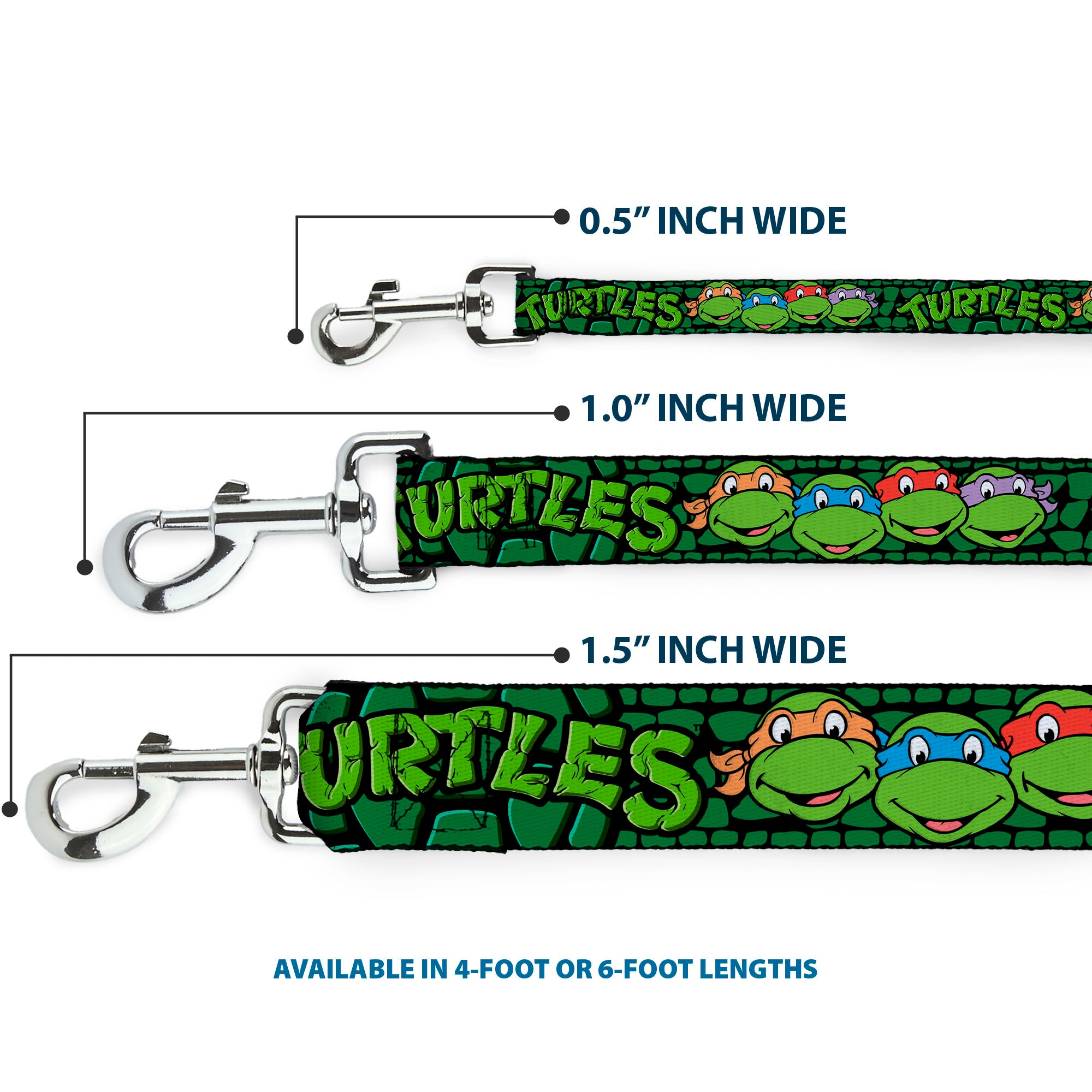 Dog Leash - Classic Teenage Mutant Ninja Turtles Group Faces/TURTLES Turtle Shell Black/Green Dog Leashes Teenage Mutant Ninja Turtles