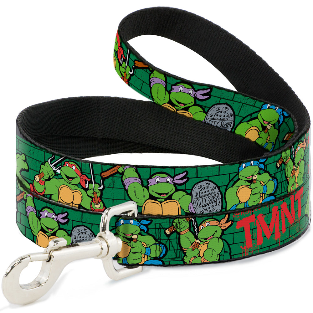 Dog Leash - Classic Teenage Mutant Ninja Turtles Group Pose2/TMNT Green Brick Wall Dog Leashes Teenage Mutant Ninja Turtles