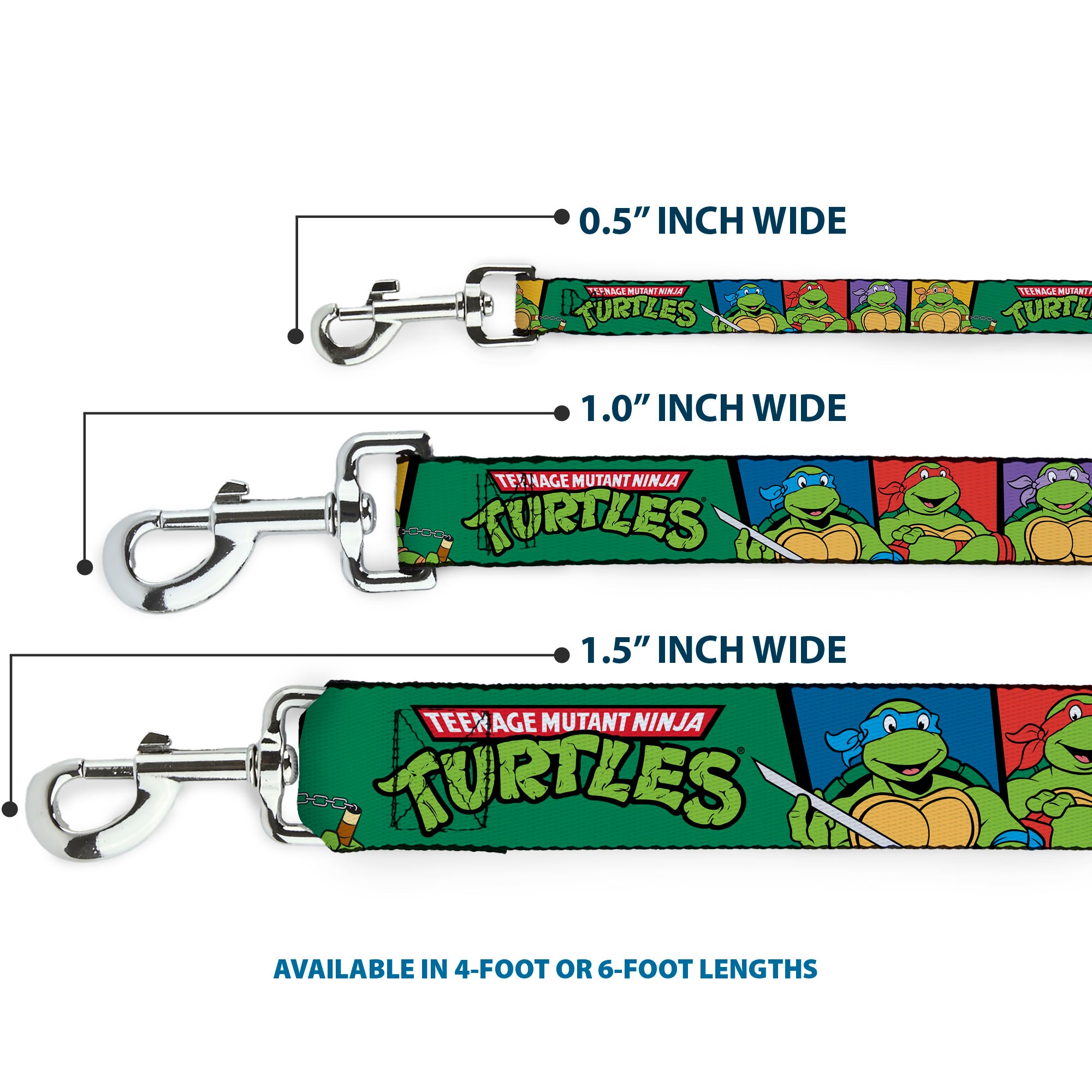 Dog Leash - Classic TEENAGE MUTANT NINJA TURTLES Group Pose3/TMNT Logo Green/Multi Color Dog Leashes Teenage Mutant Ninja Turtles