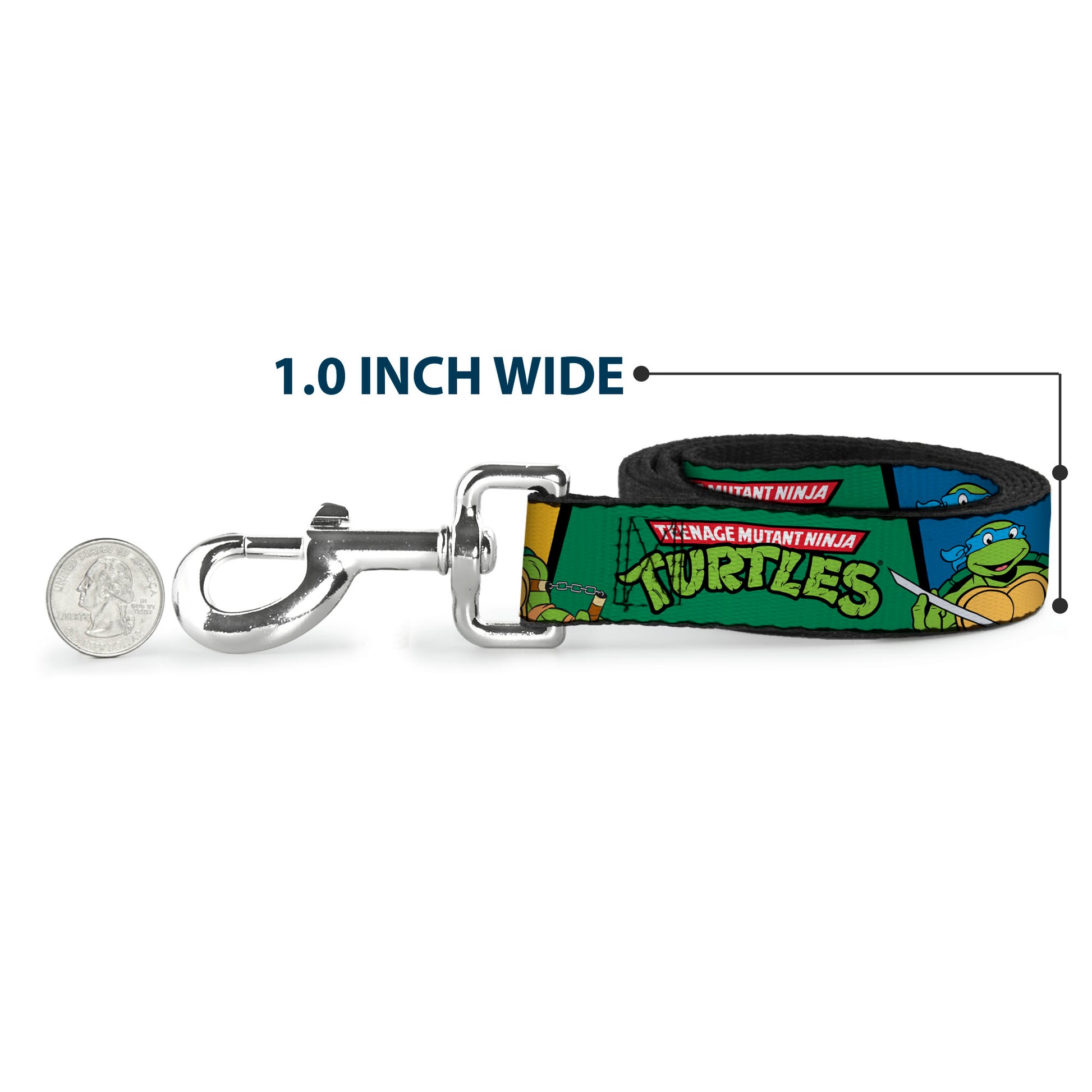 Dog Leash - Classic TEENAGE MUTANT NINJA TURTLES Group Pose3/TMNT Logo Green/Multi Color Dog Leashes Teenage Mutant Ninja Turtles