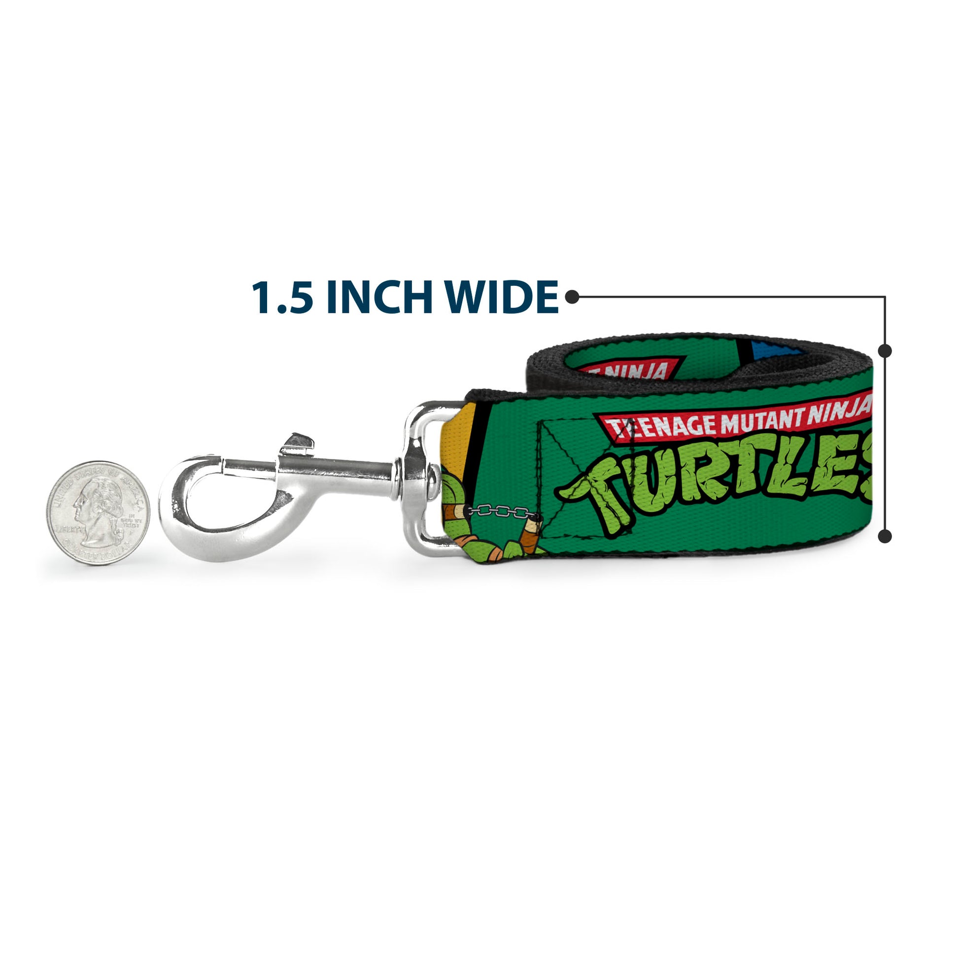 Dog Leash - Classic TEENAGE MUTANT NINJA TURTLES Group Pose3/TMNT Logo Green/Multi Color Dog Leashes Teenage Mutant Ninja Turtles