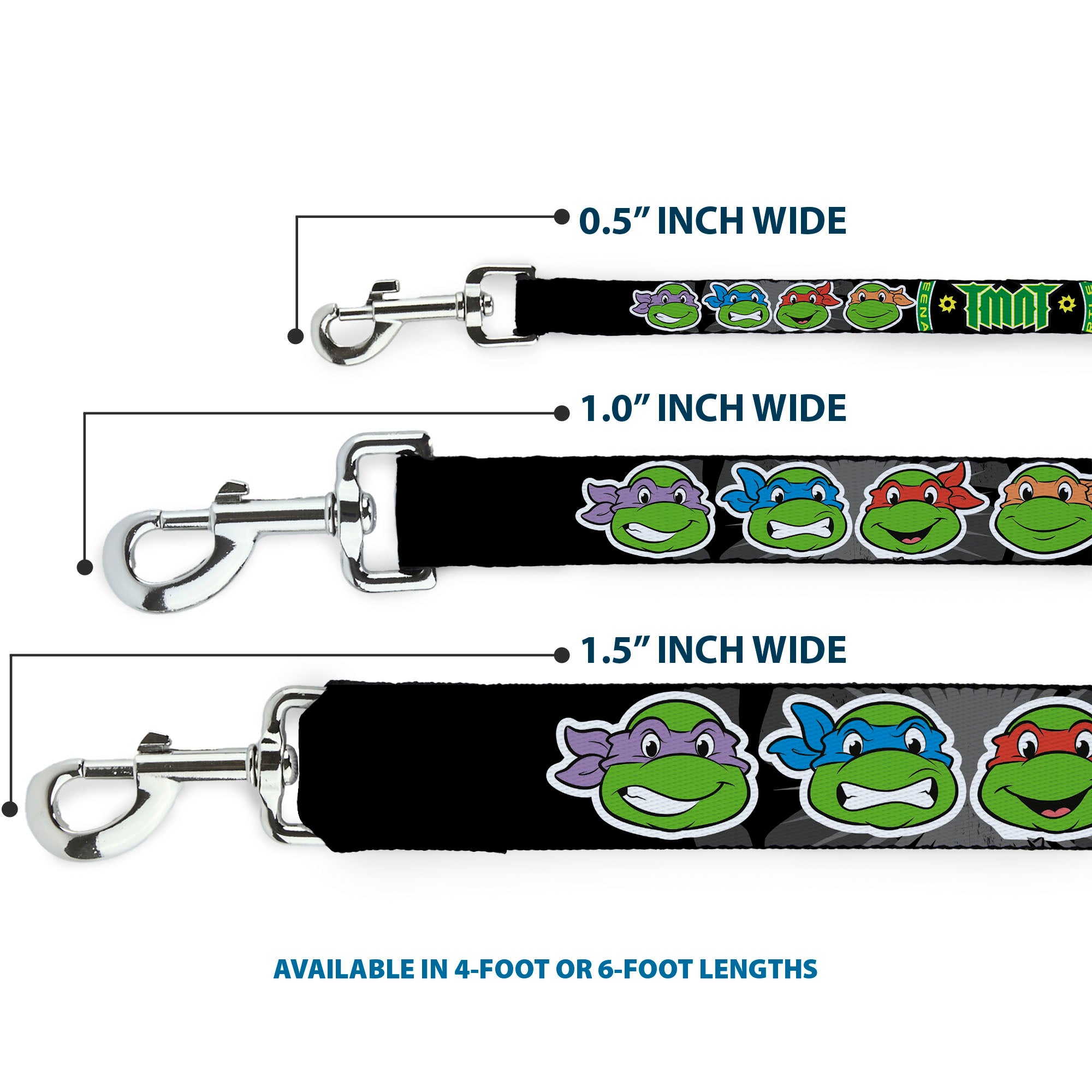Dog Leash - Classic Teenage Mutant Ninja Turtles Group Faces/TMNT/Ninja Star Black/Green Dog Leashes Teenage Mutant Ninja Turtles