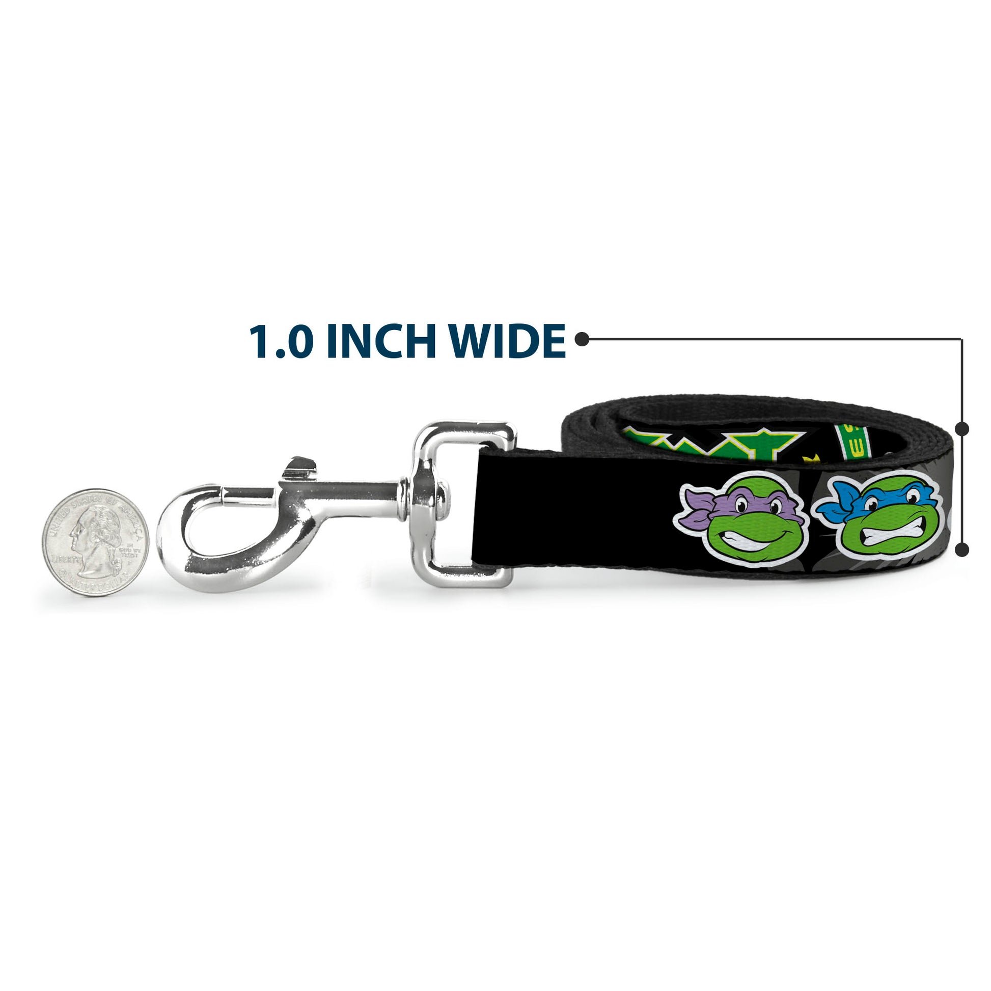 Dog Leash - Classic Teenage Mutant Ninja Turtles Group Faces/TMNT/Ninja Star Black/Green Dog Leashes Teenage Mutant Ninja Turtles
