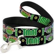 Dog Leash - Classic Teenage Mutant Ninja Turtles Group Faces/TMNT/Ninja Star Black/Green Dog Leashes Teenage Mutant Ninja Turtles