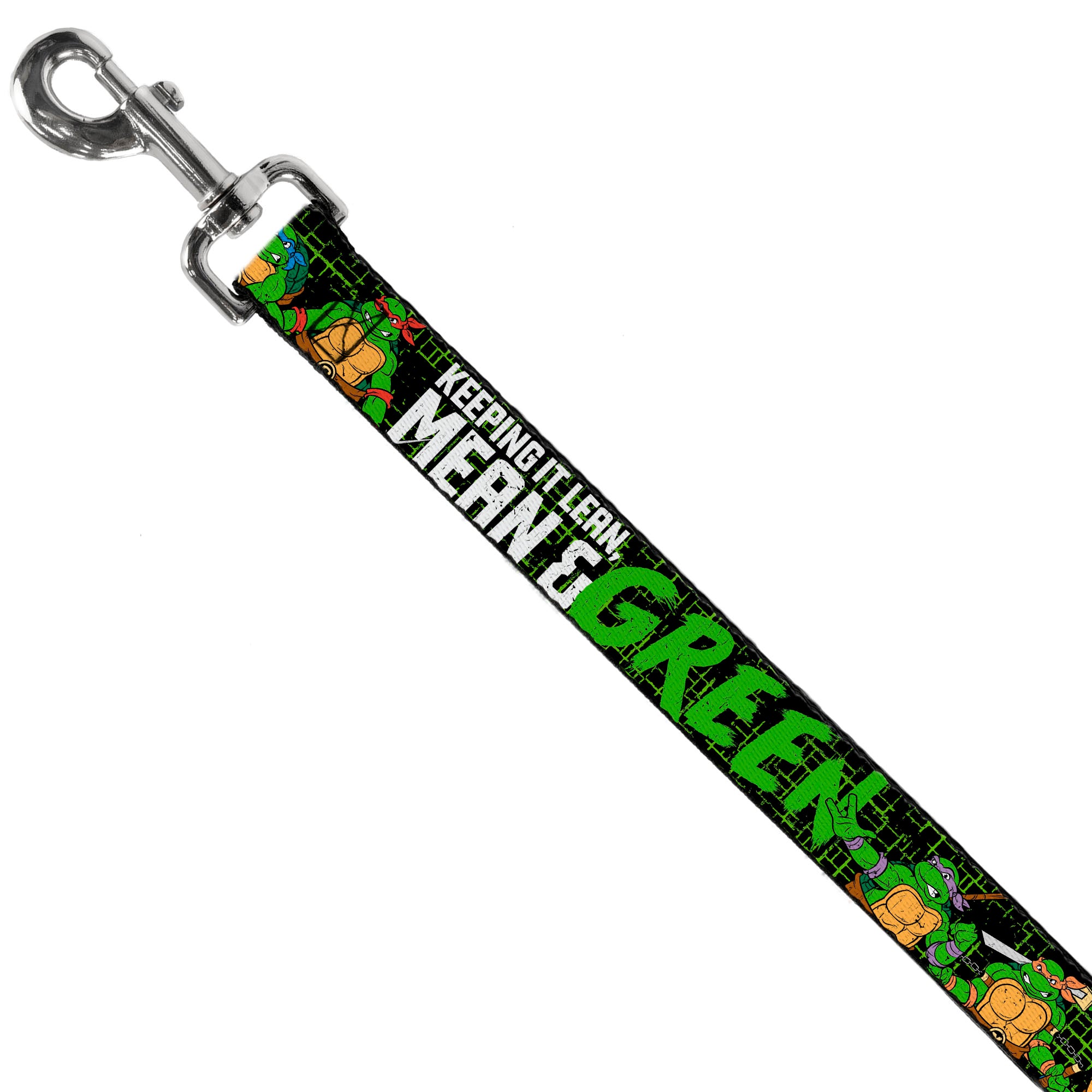 Dog Leash - Classic TMNT Group Pose6/KEEPING IT LEAN, MEAN & GREEN Black/Green/White Dog Leashes Teenage Mutant Ninja Turtles