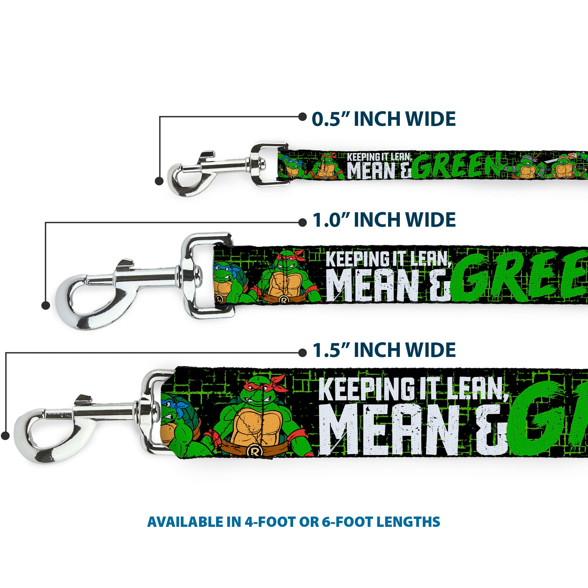 Dog Leash - Classic TMNT Group Pose6/KEEPING IT LEAN, MEAN & GREEN Black/Green/White Dog Leashes Teenage Mutant Ninja Turtles