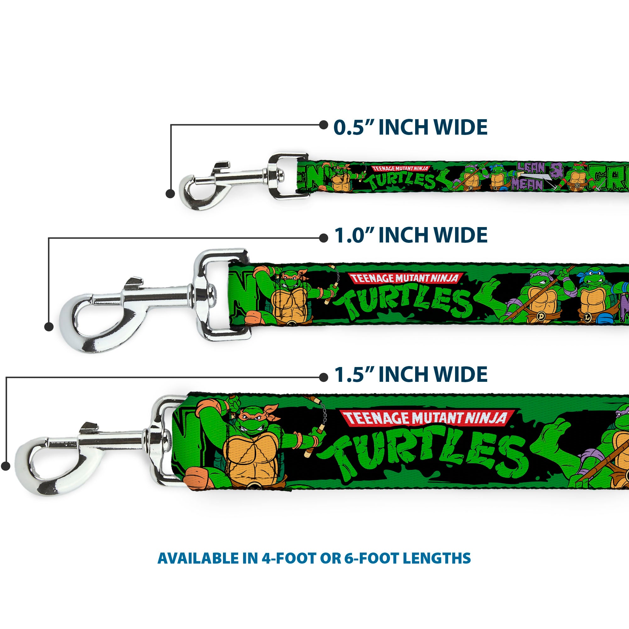 Dog Leash - Classic TEENAGE MUTANT NINJA TURTLES Logo/Group Pose5/LEAN MEAN & GREEN Dog Leashes Teenage Mutant Ninja Turtles