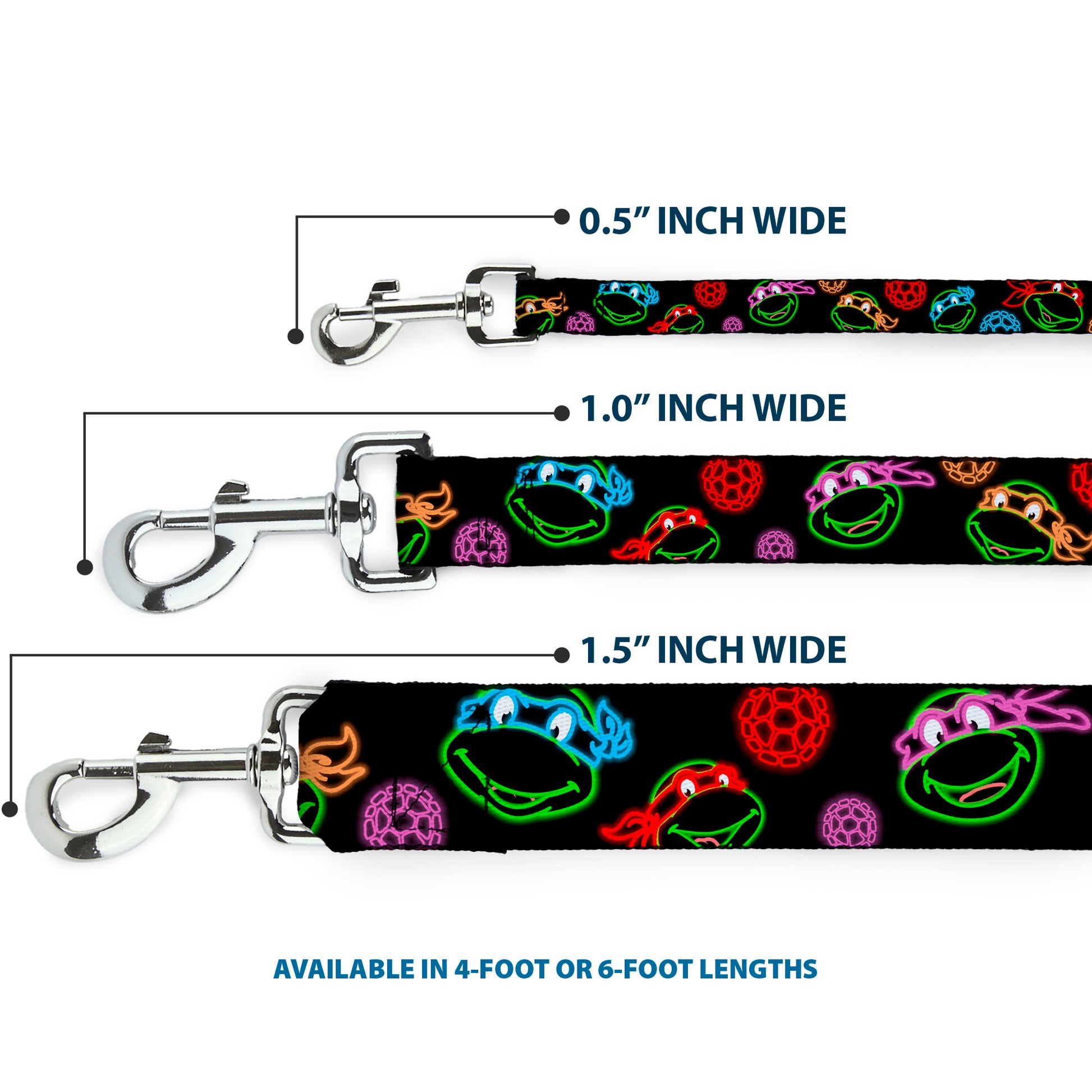 Dog Leash - Classic Teenage Mutant Ninja Turtles Electric Expressions/Turtle Shells Black/Multi Neon Dog Leashes Teenage Mutant Ninja Turtles