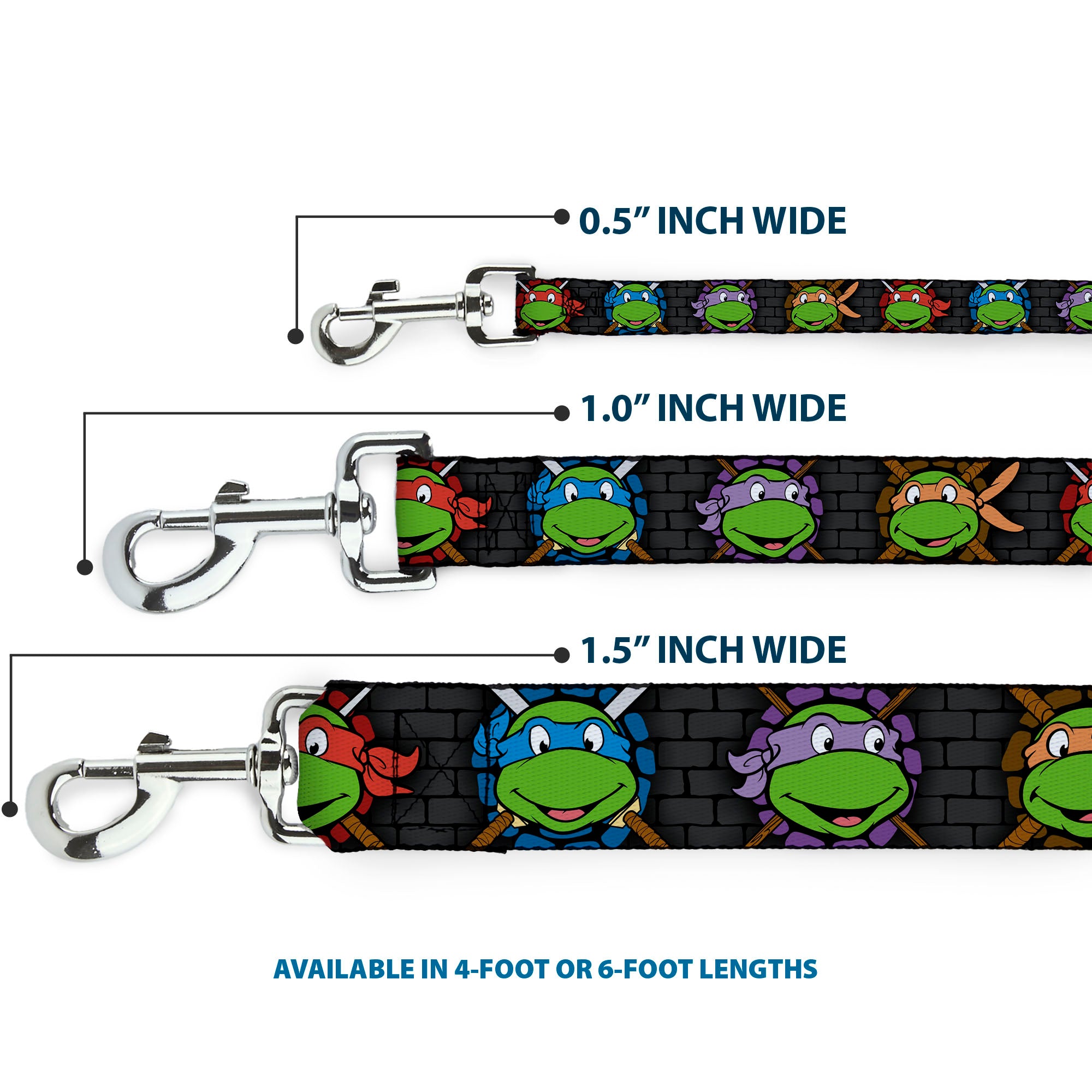 Dog Leash - Classic Teenage Mutant Ninja Turtles Expessions/Battle Gear Gray/Multi Color Dog Leashes Teenage Mutant Ninja Turtles