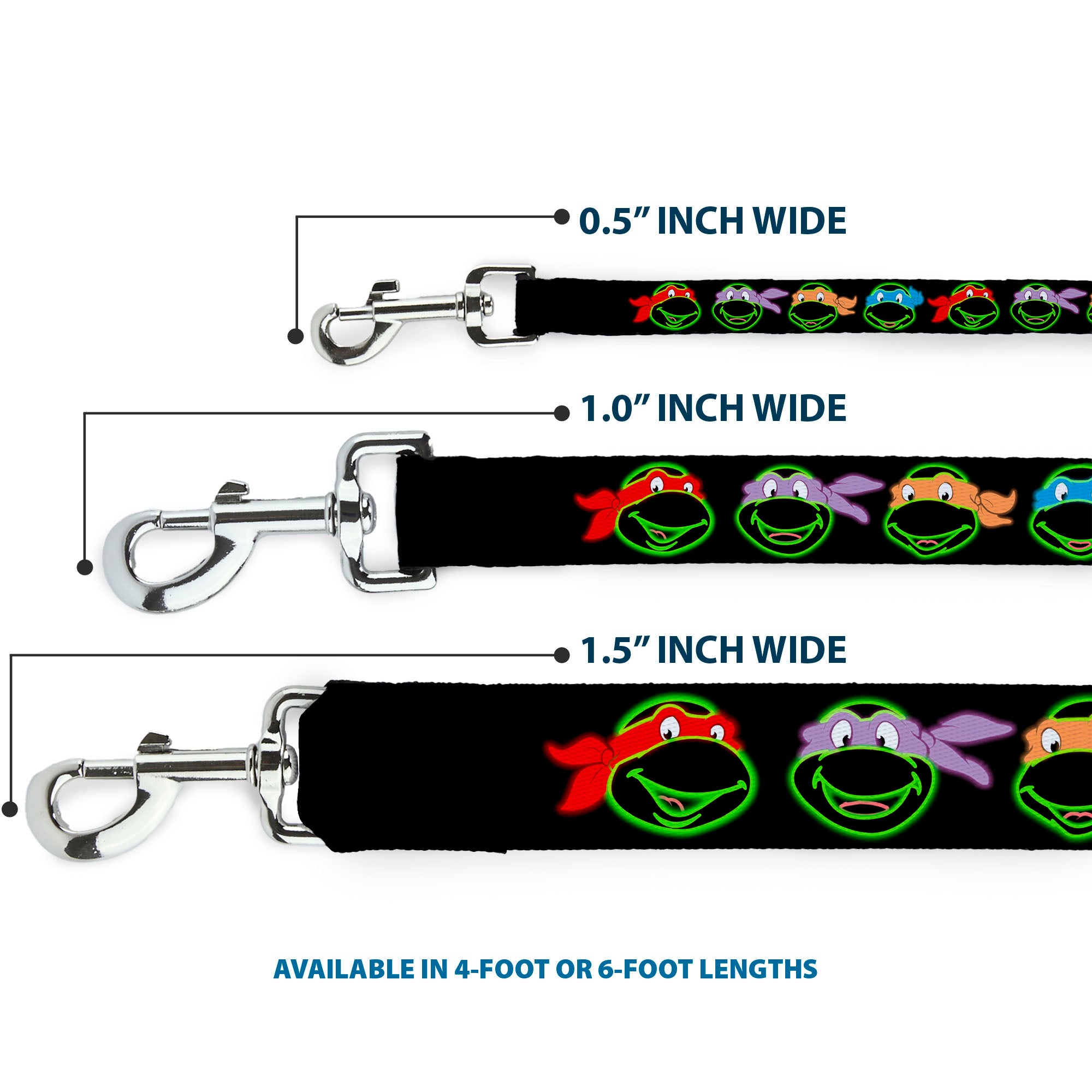 Dog Leash - Classic Teenage Mutant Ninja Turtles Electric Expressions Black/Multi Neon Dog Leashes Teenage Mutant Ninja Turtles