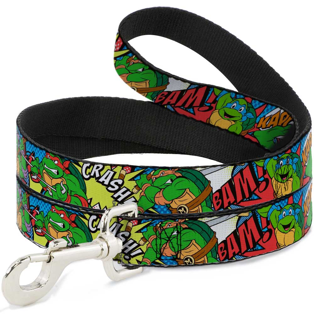 Dog Leash - Classic Teenage Mutant Ninja Turtles Action Poses/Action Bubbles Dots Blues Dog Leashes Teenage Mutant Ninja Turtles
