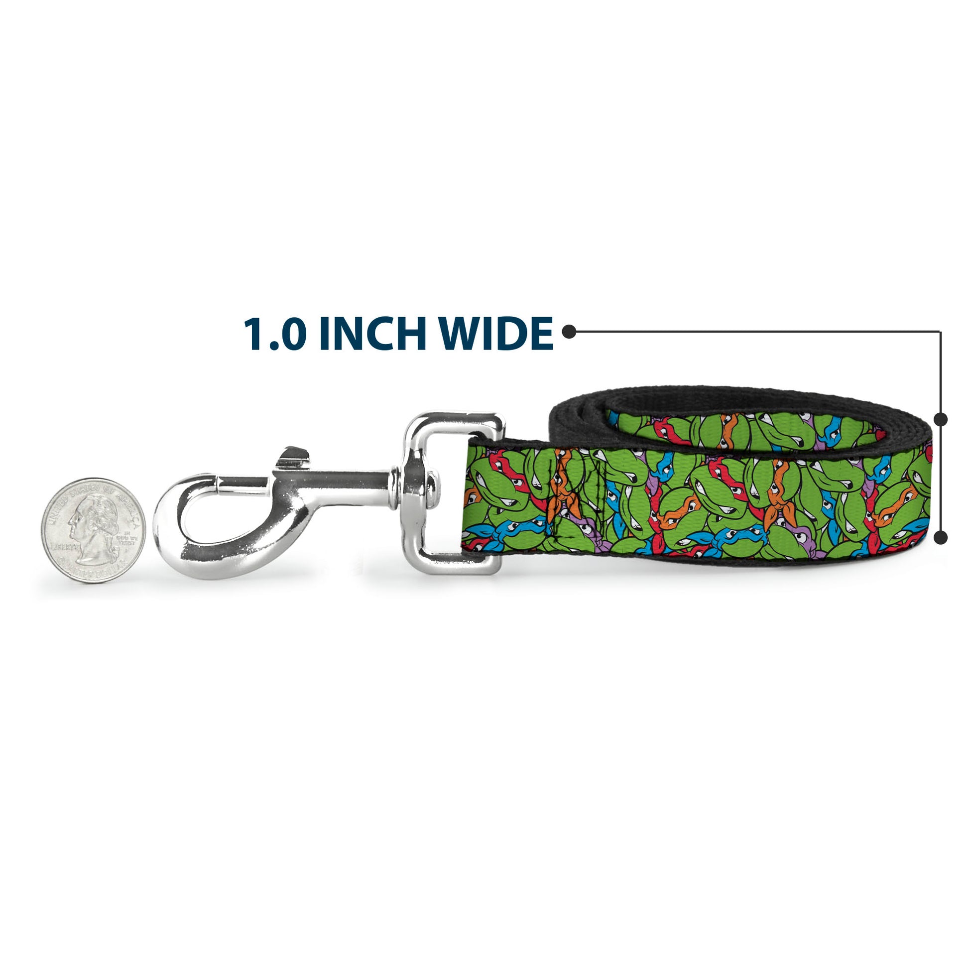Dog Leash - Teenage Mutant Ninja Turtles Faces Stacked Green/Multi Color Dog Leashes Teenage Mutant Ninja Turtles