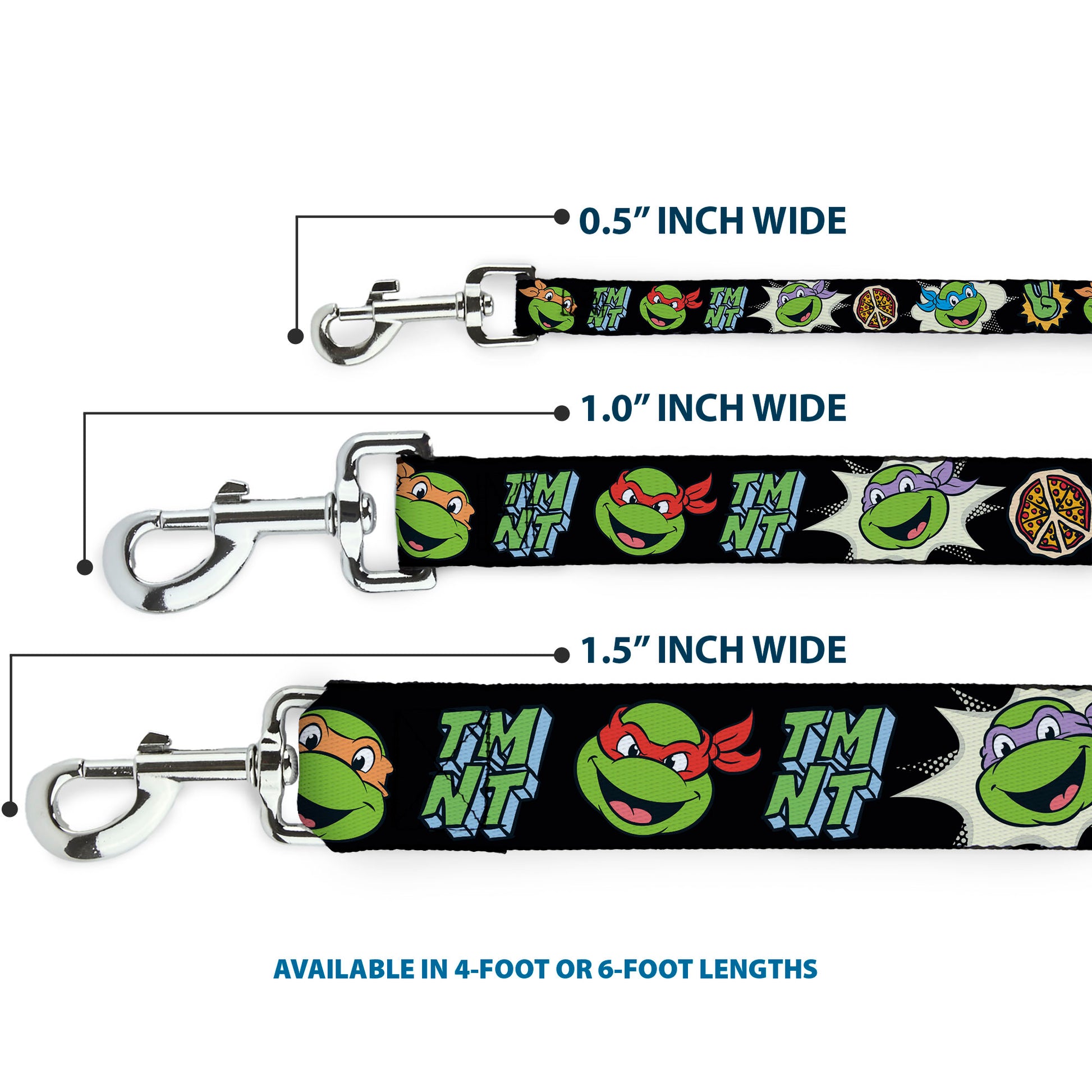 Dog Leash - Teenage Mutant Ninja Turtles Faces and Icons Black/Multi Color Dog Leashes Teenage Mutant Ninja Turtles