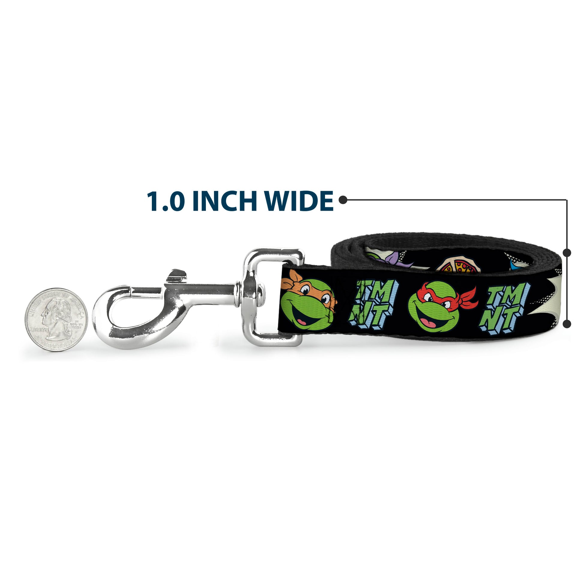 Dog Leash - Teenage Mutant Ninja Turtles Faces and Icons Black/Multi Color Dog Leashes Teenage Mutant Ninja Turtles