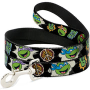 Dog Leash - Teenage Mutant Ninja Turtles Faces and Icons Black/Multi Color Dog Leashes Teenage Mutant Ninja Turtles