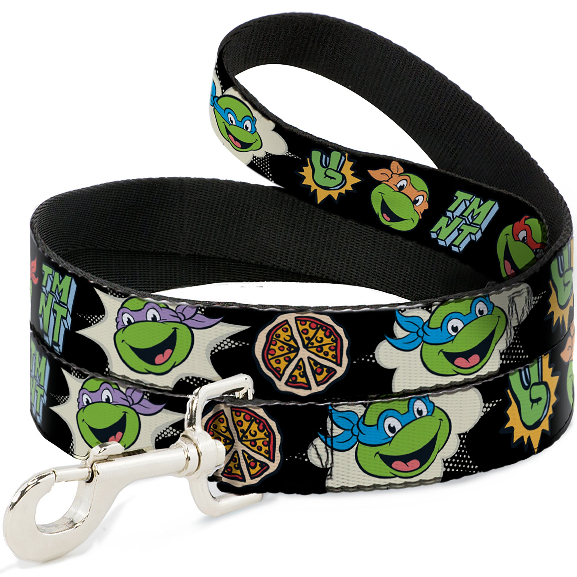 Dog Leash - Teenage Mutant Ninja Turtles Faces and Icons Black/Multi Color Dog Leashes Teenage Mutant Ninja Turtles
