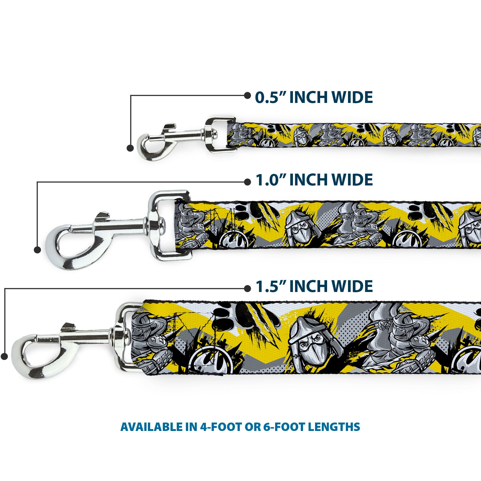 Dog Leash - Teenage Mutant Ninja Turtles Shredder Pose and Icons Grays/Yellow Dog Leashes Teenage Mutant Ninja Turtles