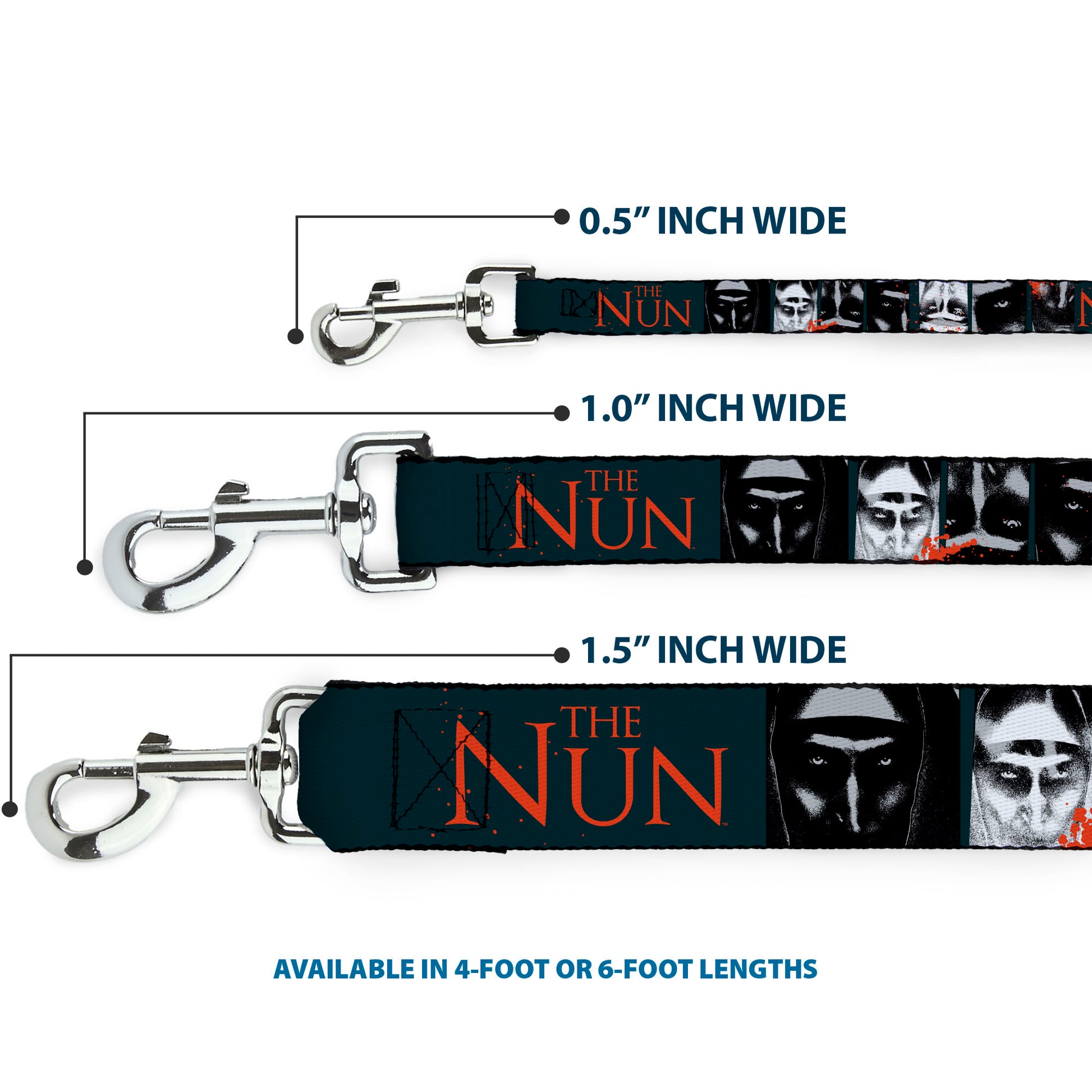 Dog Leash - THE NUN Demon Nun Valak Pose Blocks and Title Logo Blue/Red/White Dog Leashes The Nun