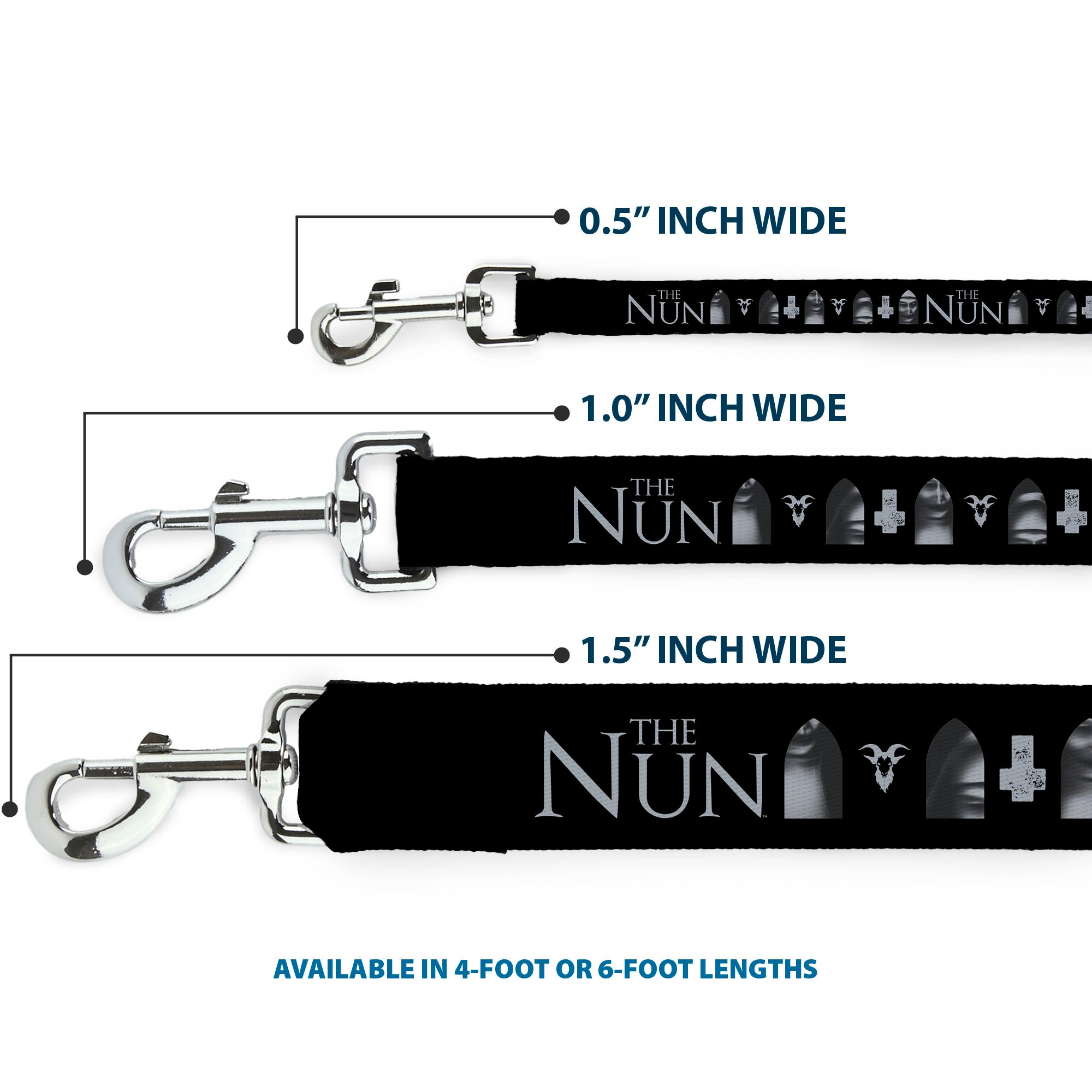 Dog Leash - THE NUN Demon Nun Valak Face with Icons and Title Logo Black/Grays Dog Leashes The Nun