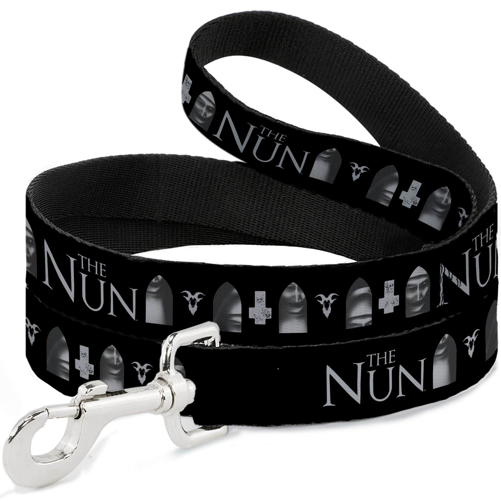 Dog Leash - THE NUN Demon Nun Valak Face with Icons and Title Logo Black/Grays Dog Leashes The Nun