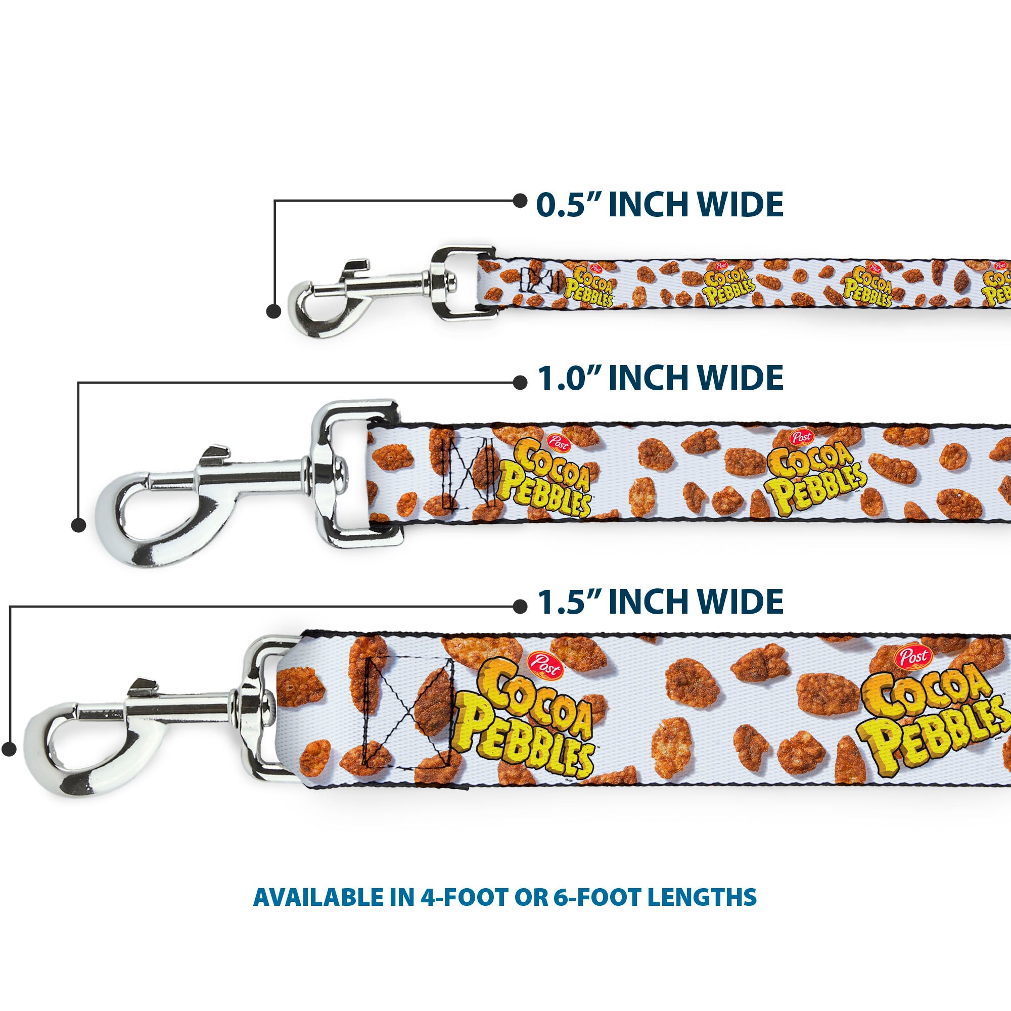 Dog Leash - POST COCOA PEBBLES Logo and Cereal Pebbles Scattered White/Browns Dog Leashes The Flintstones