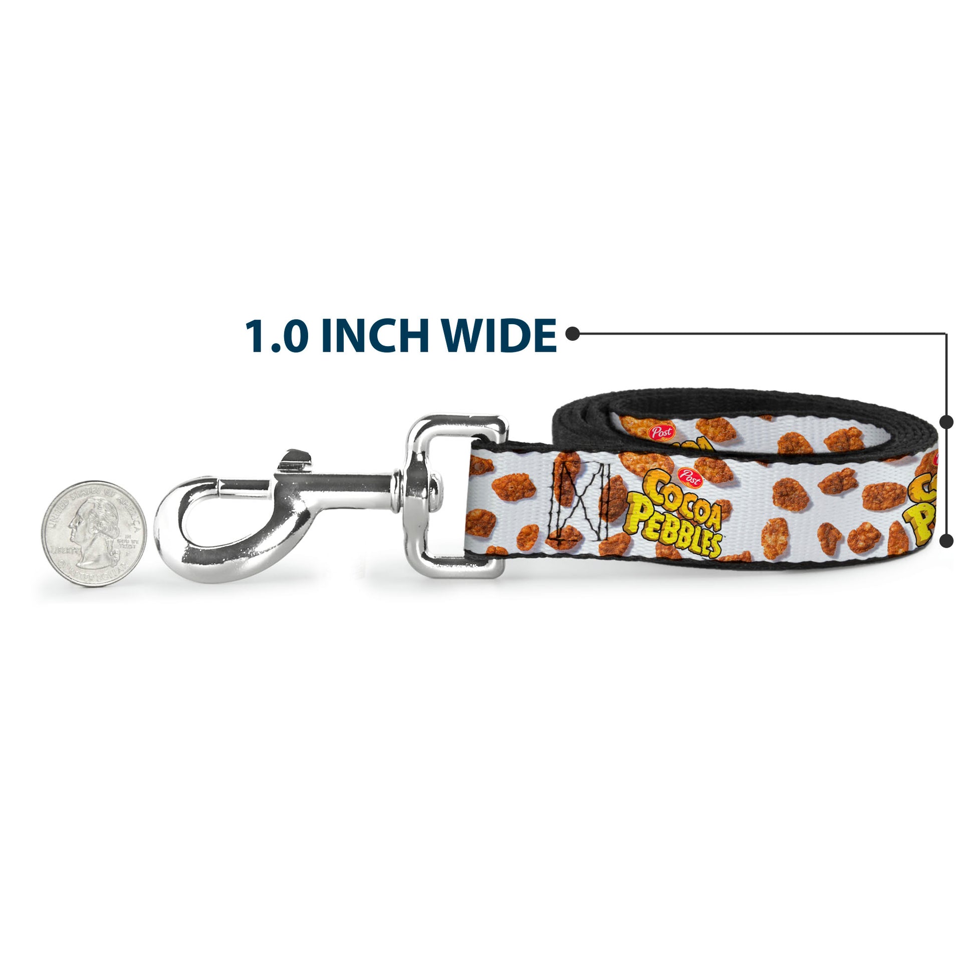 Dog Leash - POST COCOA PEBBLES Logo and Cereal Pebbles Scattered White/Browns Dog Leashes The Flintstones