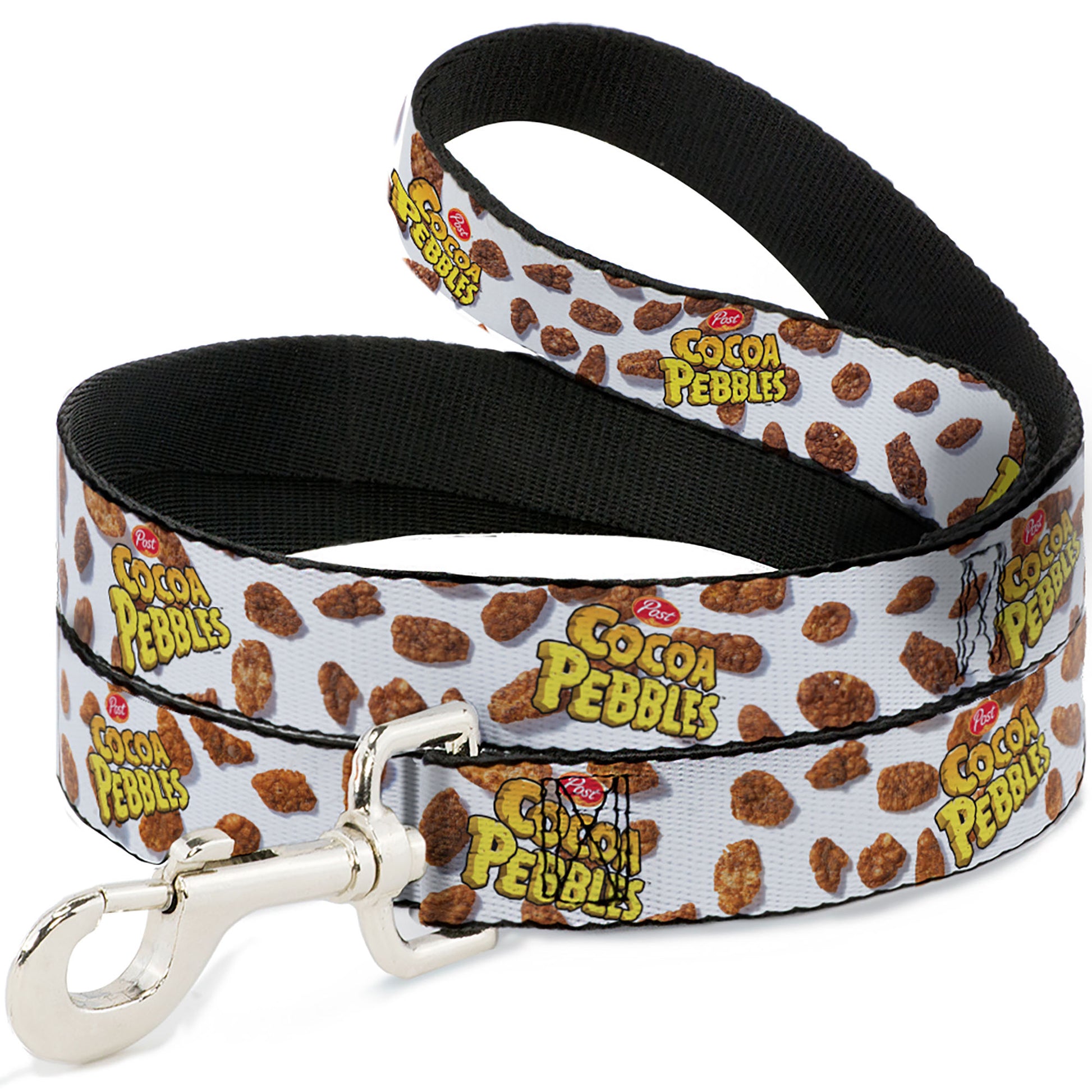 Dog Leash - POST COCOA PEBBLES Logo and Cereal Pebbles Scattered White/Browns Dog Leashes The Flintstones