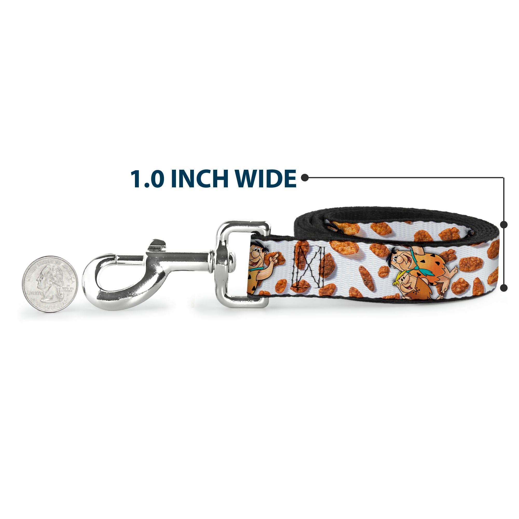 Dog Leash - Cocoa Pebbles Fred Flintstone and Barney Rubble Hugging Pose and Cereal Pebbles Scattered White/Browns Dog Leashes The Flintstones