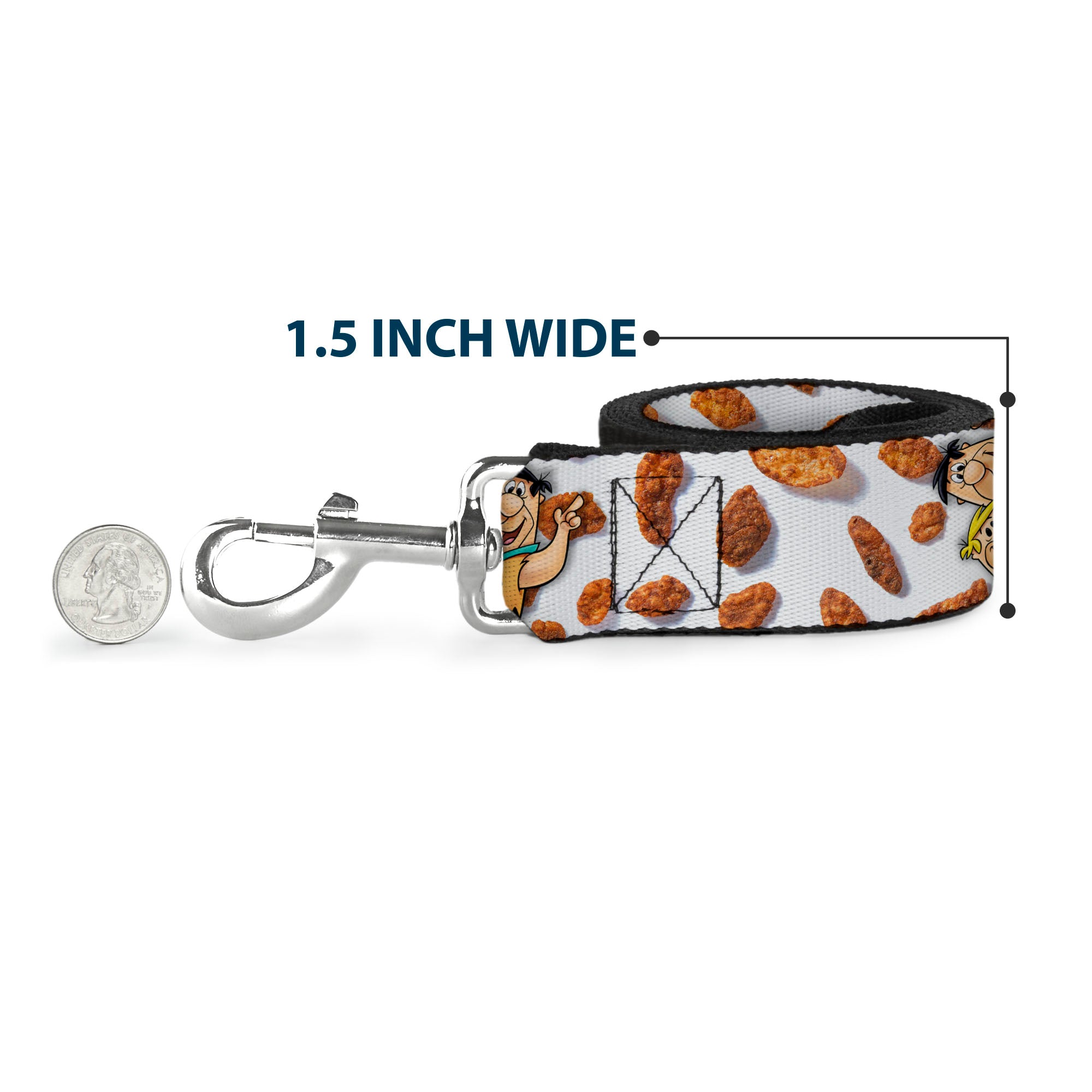 Dog Leash - Cocoa Pebbles Fred Flintstone and Barney Rubble Hugging Pose and Cereal Pebbles Scattered White/Browns Dog Leashes The Flintstones