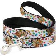 Dog Leash - Fruity Pebbles Fred Flintstone and Barney Rubble Hugging Pose and Cereal Pebbles Scattered White/Multi Color Dog Leashes The Flintstones