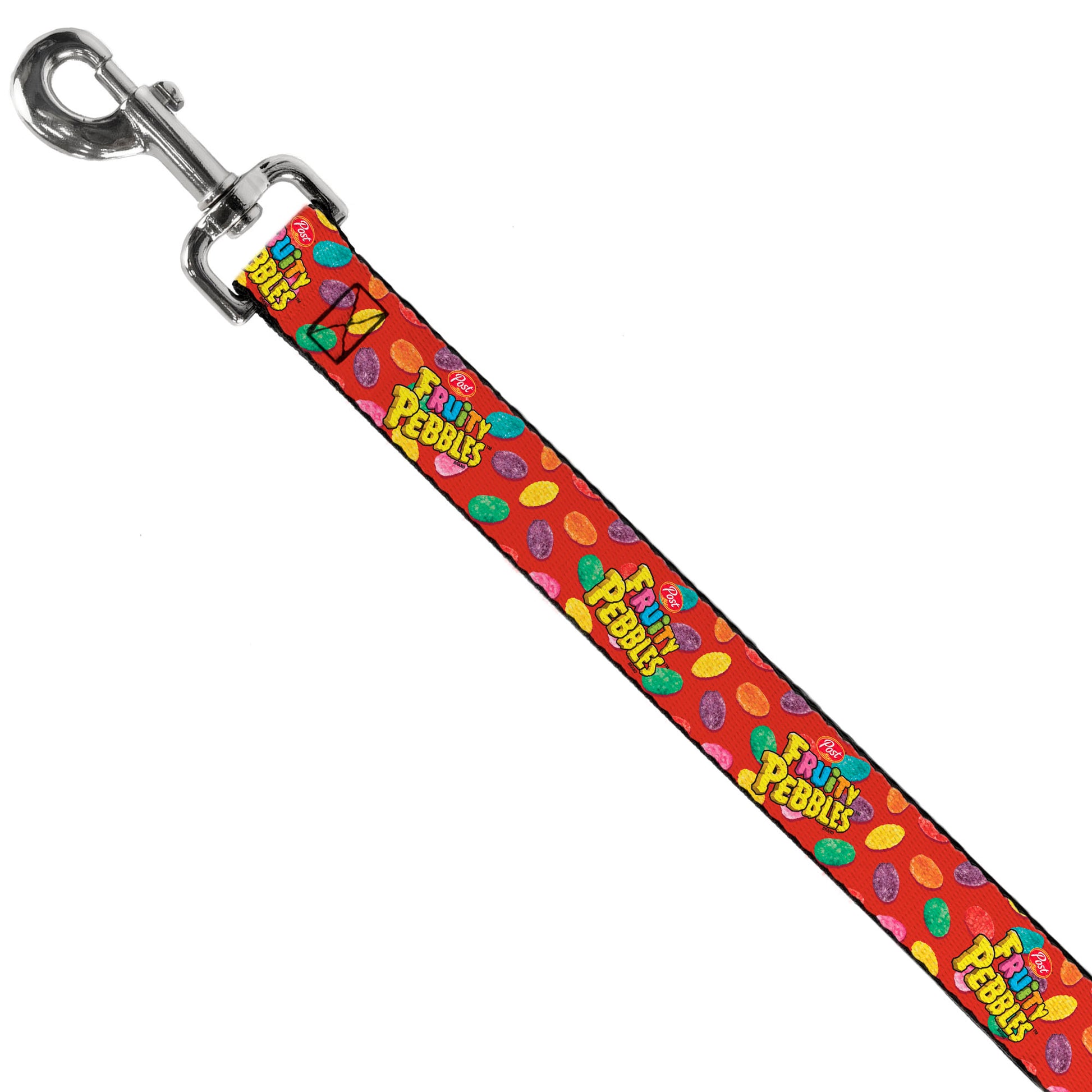 Dog Leash - POST FRUITY PEBBLES Logo and Cereal Pebbles Scattered Red/Multi Color Dog Leashes The Flintstones