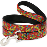 Dog Leash - POST FRUITY PEBBLES Logo and Cereal Pebbles Scattered Red/Multi Color Dog Leashes The Flintstones
