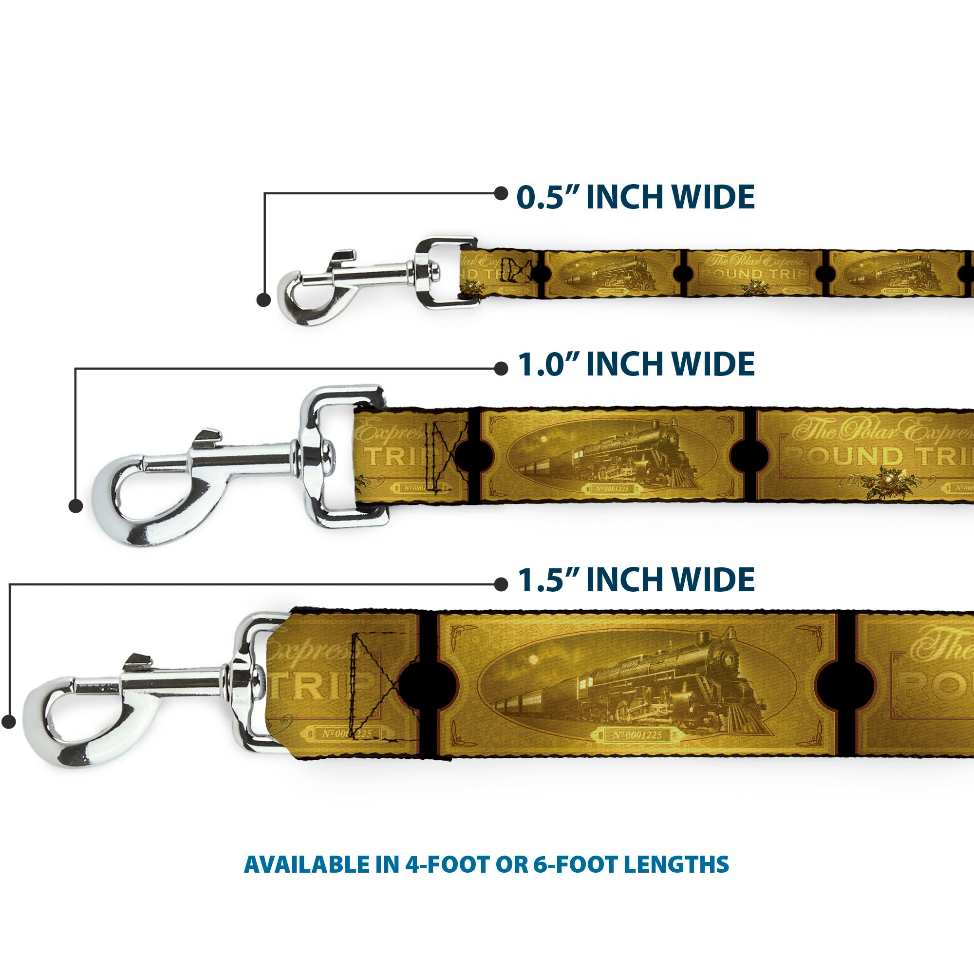 Dog Leash - THE POLAR EXPRESS ROUND TRIP Ticket Black/Golds Dog Leashes The Polar Express