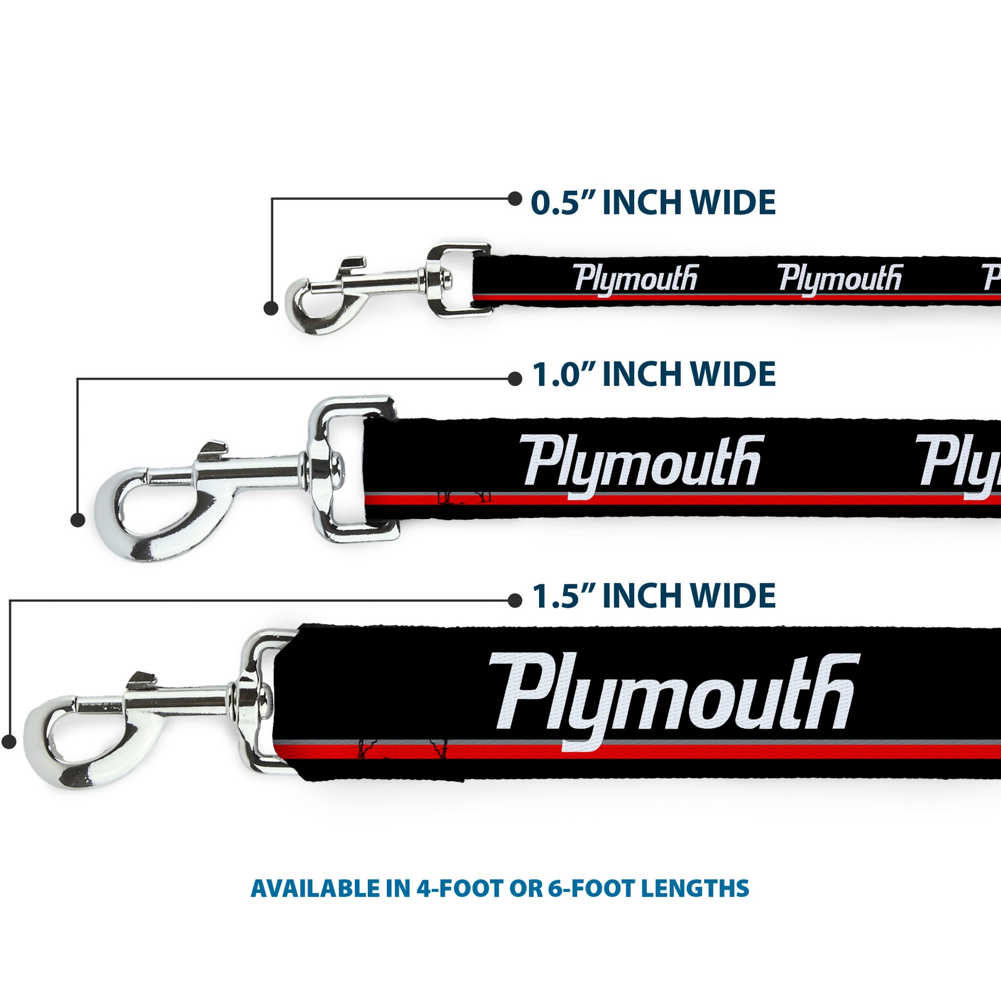 Dog Leash - PLYMOUTH Text/Stripe Black/White/Gray/Red Dog Leashes Dodge