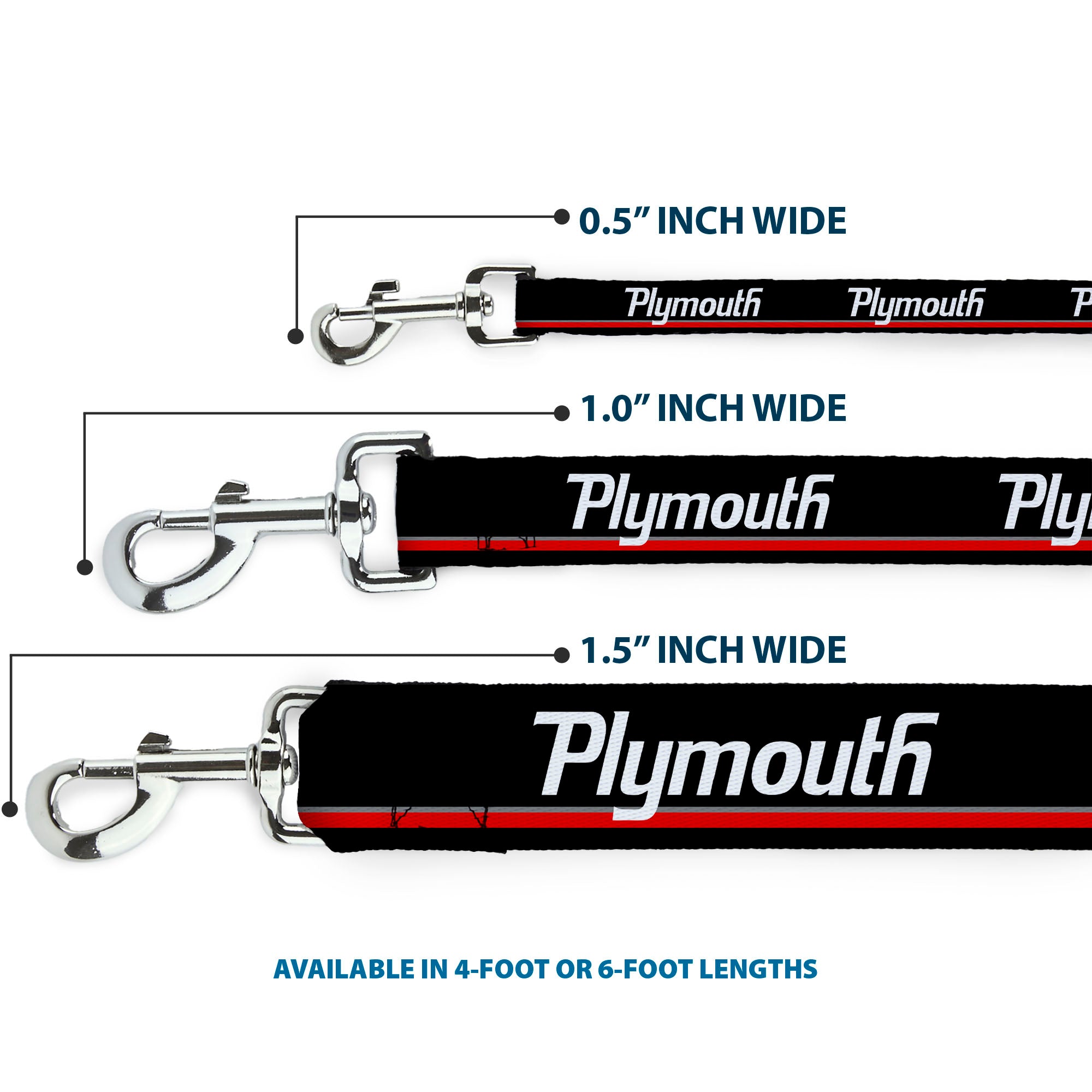 Dog Leash - PLYMOUTH Text/Stripe Black/White/Gray/Red Dog Leashes Dodge