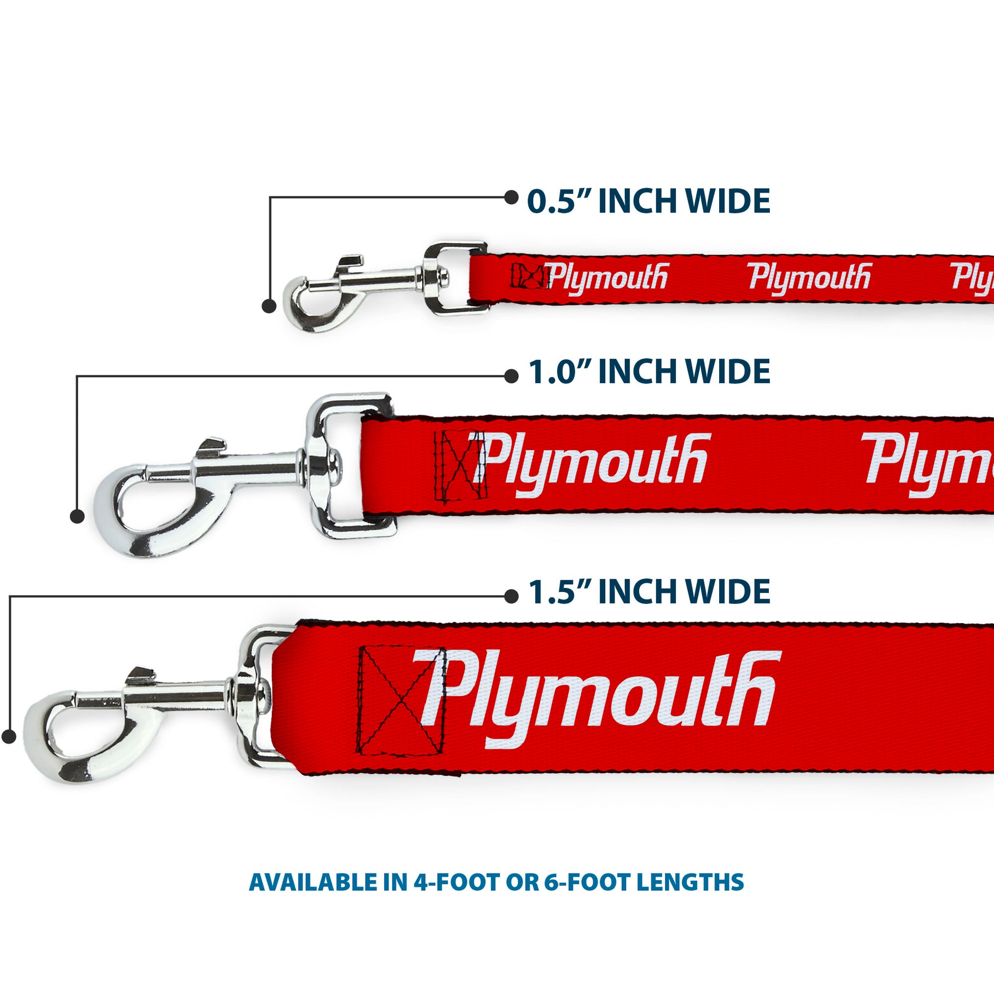 Dog Leash - PLYMOUTH Text Logo Red/White Dog Leashes Dodge